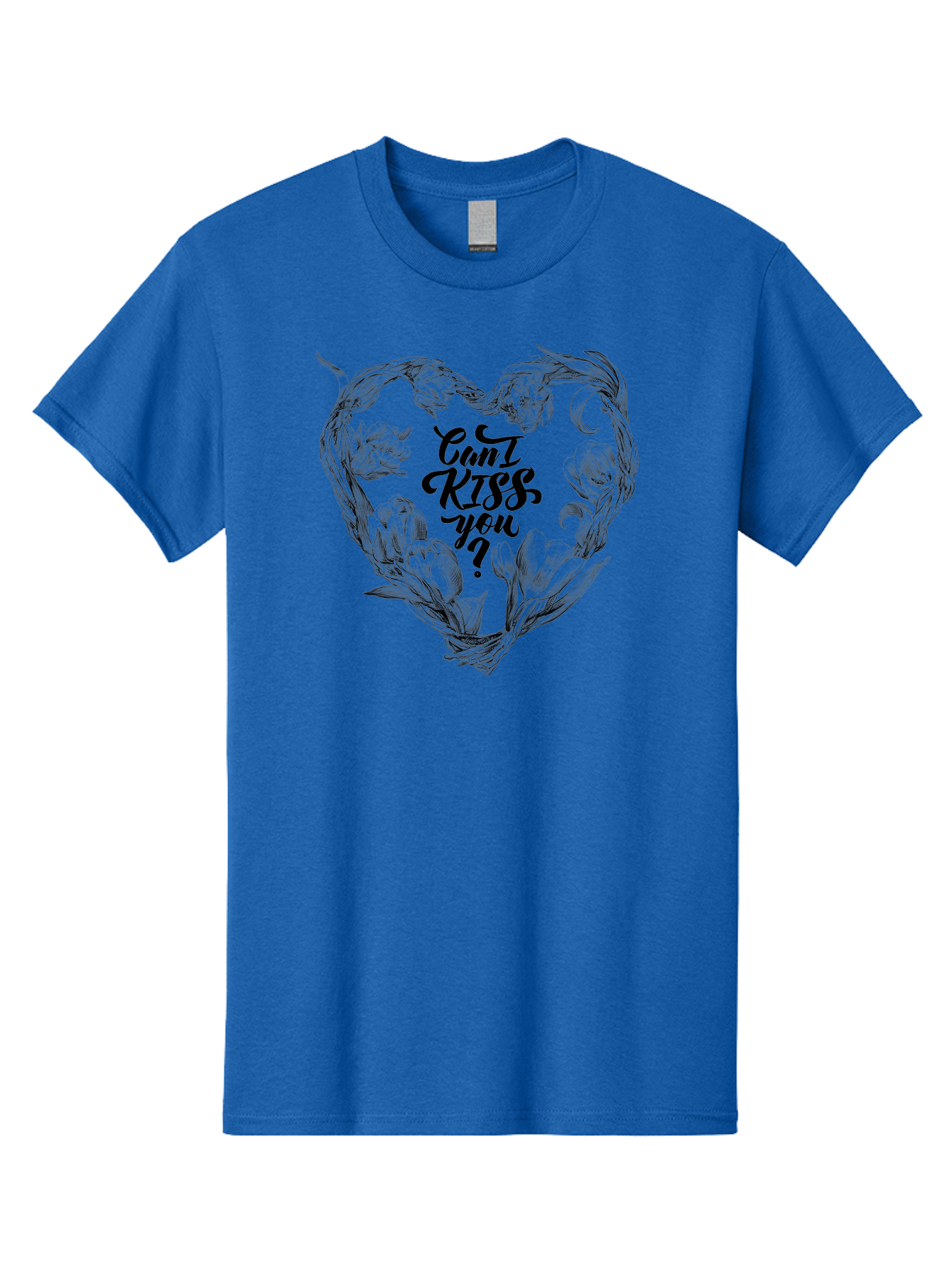 Cant-Kiss-You Men'S Graphic Tee, 100% Cotton, Comfortable Casual Summer Wear, Machine Washable, Romantic Illustration, Floral Heart, Love Quote, Elegant Typography, Flowers, Heart Shape, Valentines Day Aac254