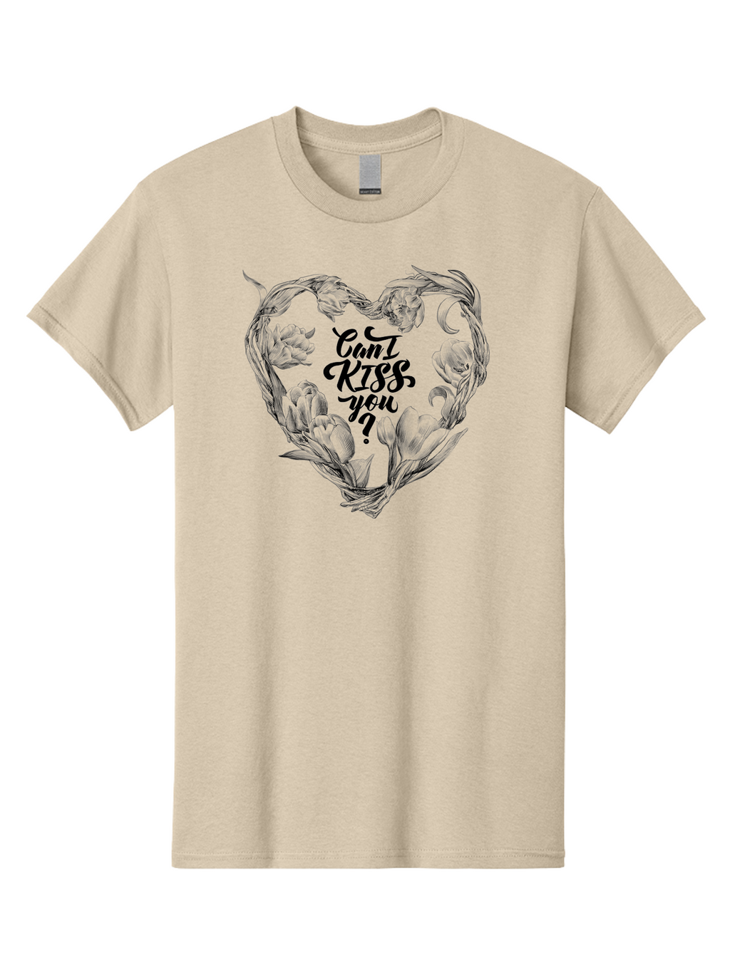 Cant-Kiss-You Men'S Graphic Tee, 100% Cotton, Comfortable Casual Summer Wear, Machine Washable, Romantic Illustration, Floral Heart, Love Quote, Elegant Typography, Flowers, Heart Shape, Valentines Day Aac254