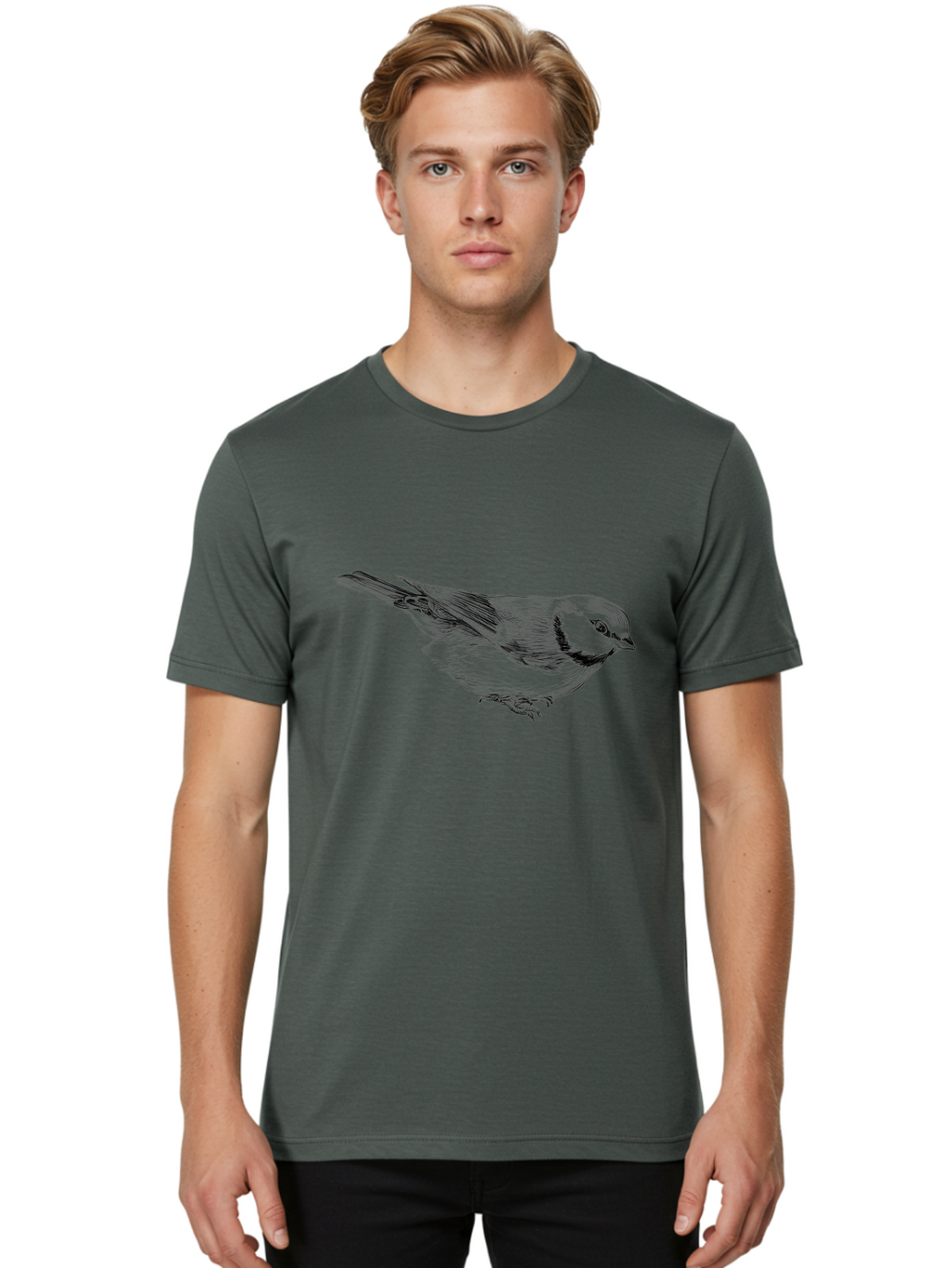Chickadee Men'S Graphic Tee, 100% Cotton, Comfortable Casual Summer Wear, Machine Washable, Black-Capped Chickadee, Bird Illustration, Sketch Art, Wildlife Artwork, Birdwatching, Nature Lover, Ornithology, Detailed Drawing, Bird Species, Aac255