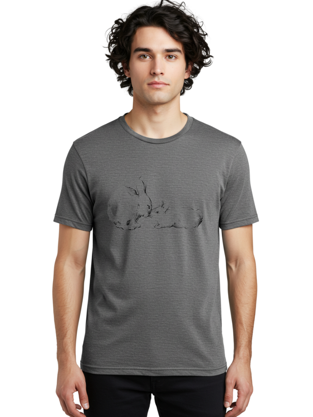 Mother-Rabbit-And-Baby Men'S Graphic Tee, 100% Cotton, Comfortable Casual Summer Wear, Machine Washable, Mother Rabbit And Baby Rabbit, Adorable Illustration, Cute Bunny, Tender Moment, Rabbit Love, Easter Theme, Furry Friends, Animal Bonding Aac260