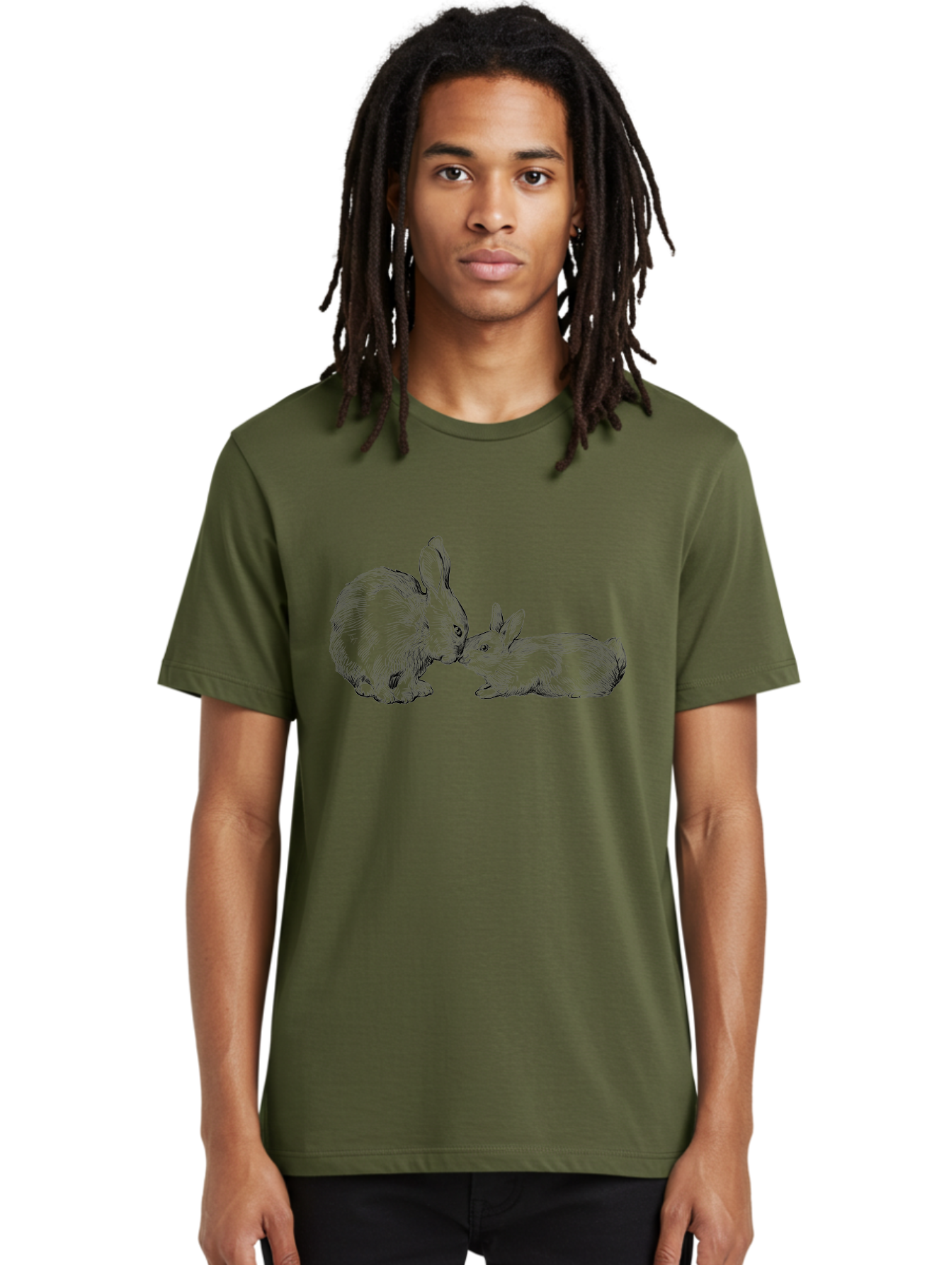 Mother-Rabbit-And-Baby Men'S Graphic Tee, 100% Cotton, Comfortable Casual Summer Wear, Machine Washable, Mother Rabbit And Baby Rabbit, Adorable Illustration, Cute Bunny, Tender Moment, Rabbit Love, Easter Theme, Furry Friends, Animal Bonding Aac260