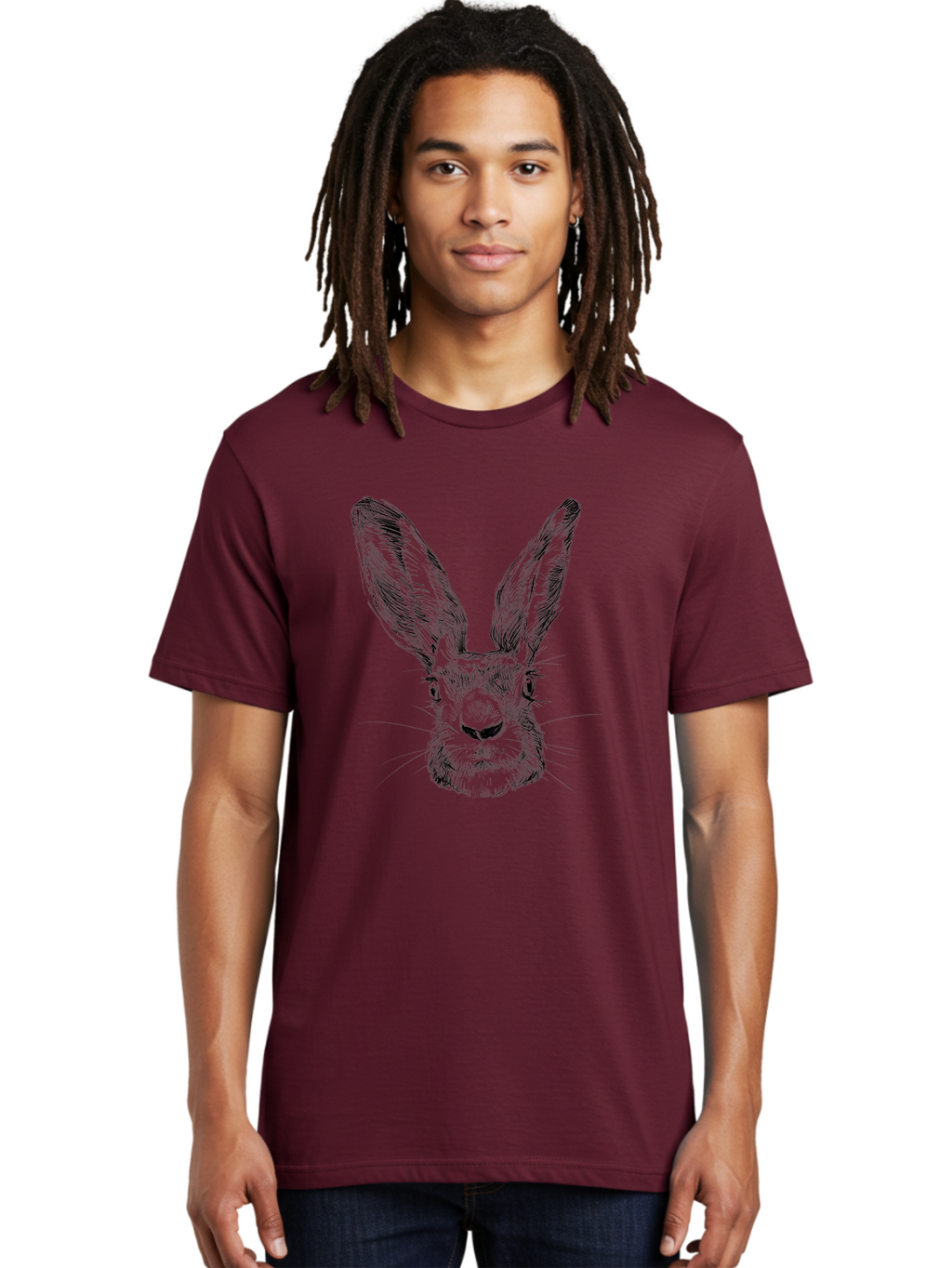 Rabbit-Sketch Men'S Graphic Tee, 100% Cotton, Comfortable Casual Summer Wear, Machine Washable, Rabbit Portrait, Detailed Illustration, Black And White Artwork, Long Ears, Whiskers, Wild Rabbit, Nature-Inspired Design, Sketch Style, Animal Art Aac267