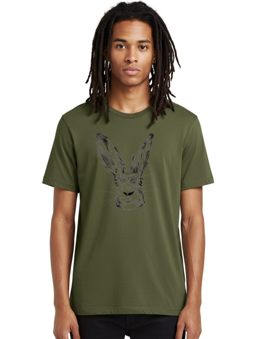 Rabbit-Sketch Men'S Graphic Tee, 100% Cotton, Comfortable Casual Summer Wear, Machine Washable, Rabbit Portrait, Detailed Illustration, Black And White Artwork, Long Ears, Whiskers, Wild Rabbit, Nature-Inspired Design, Sketch Style, Animal Art Aac267