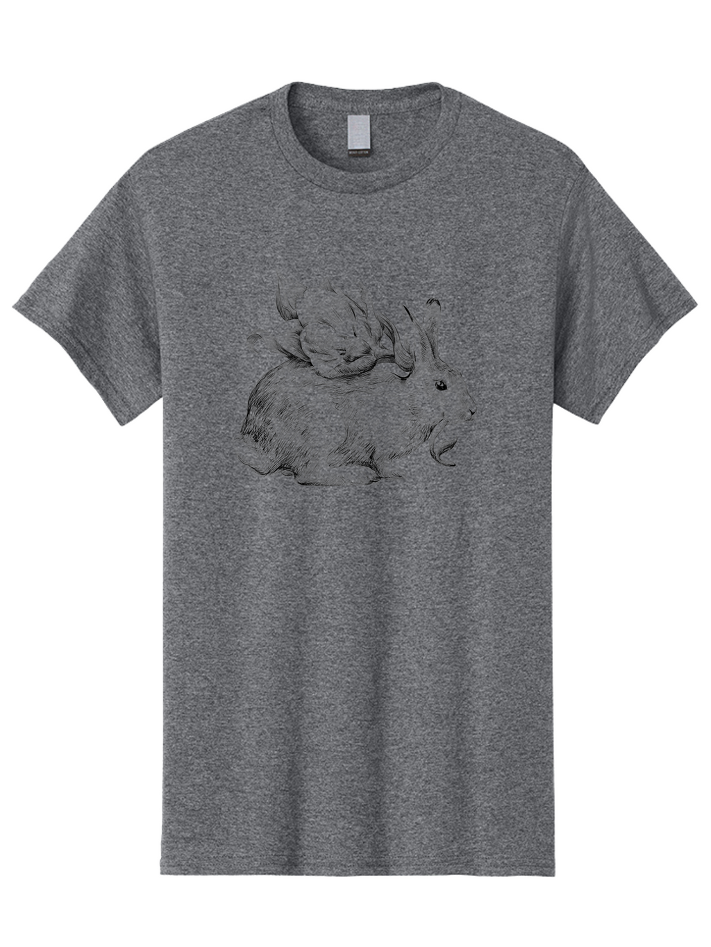 Rabbit-With-Flowers-1 Men'S Graphic Tee, 100% Cotton, Comfortable Casual Summer Wear, Machine Washable, Rabbit With Tulip On Its Back, Floral Design, Intricate Details, Whimsical Illustration, Fantasy Art, Spring Theme, Cute Rabbit, Aac269