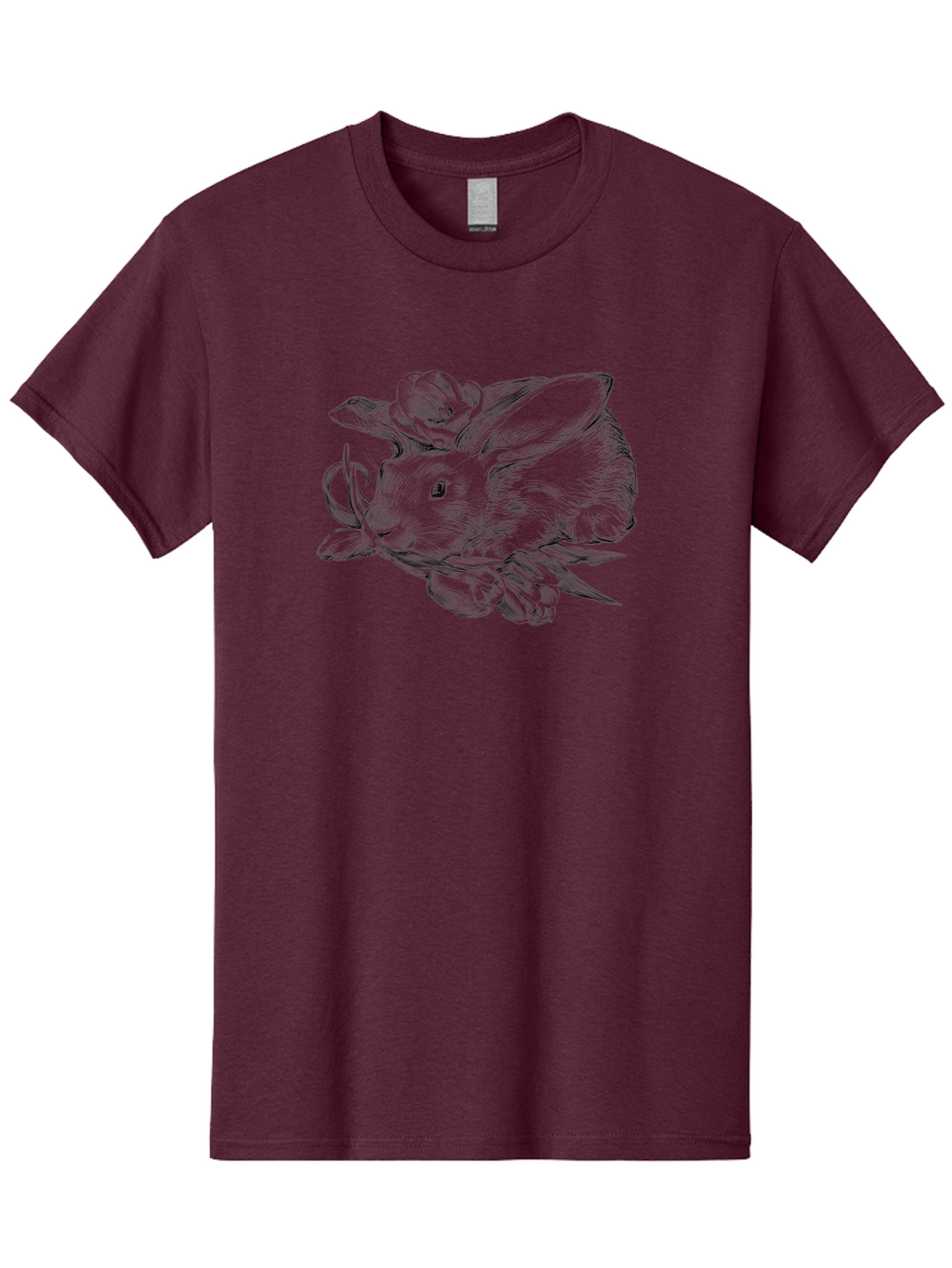 Rabbit-With-Flowers Men'S Graphic Tee, 100% Cotton, Comfortable Casual Summer Wear, Machine Washable, Rabbit Surrounded By Tulips, Floral Arrangement, Ink Illustration, Detailed Drawing, Rabbit With Flowers, Spring Theme, Botanical Art, Aac270