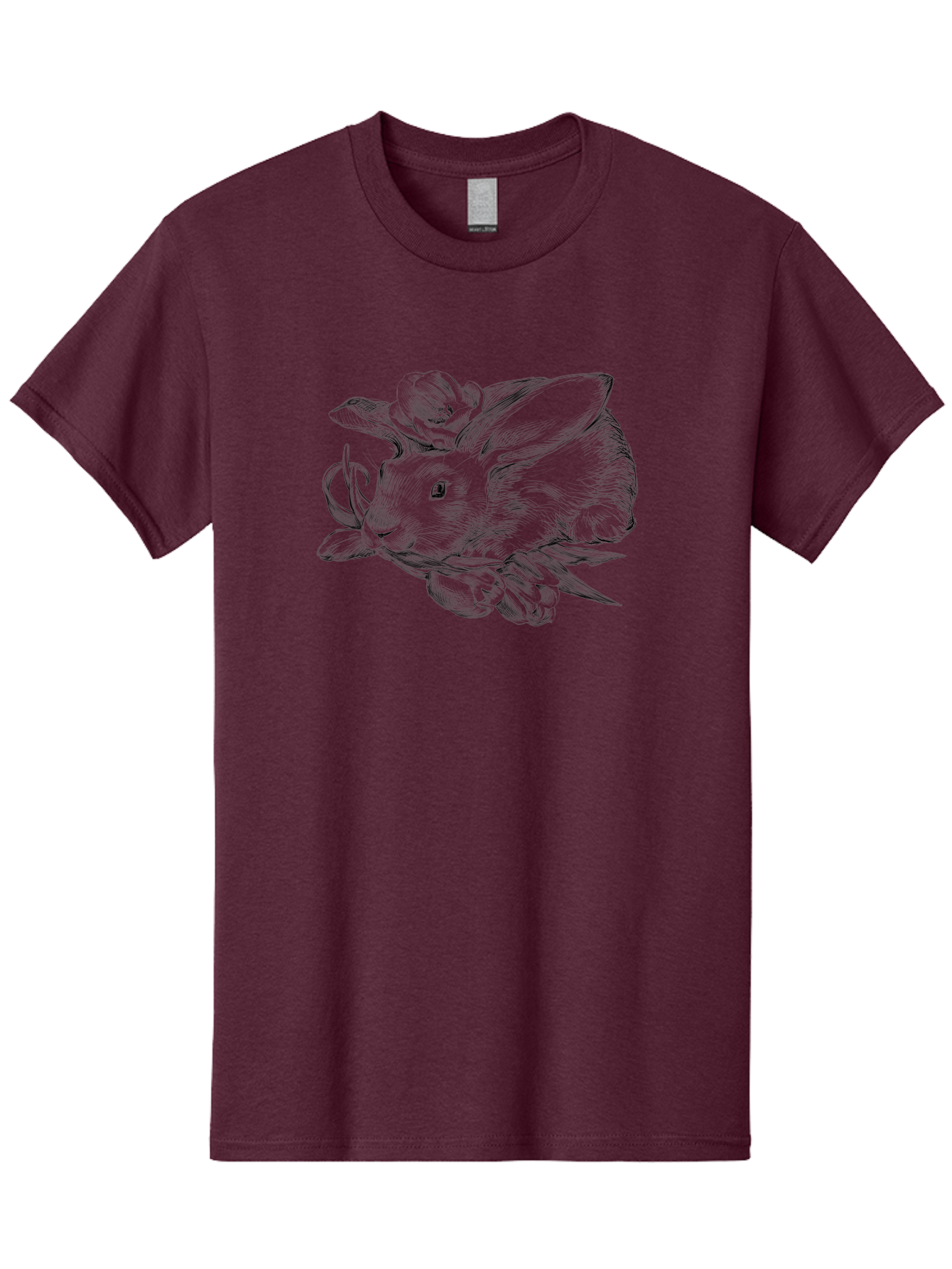 Rabbit-With-Flowers Men'S Graphic Tee, 100% Cotton, Comfortable Casual Summer Wear, Machine Washable, Rabbit Surrounded By Tulips, Floral Arrangement, Ink Illustration, Detailed Drawing, Rabbit With Flowers, Spring Theme, Botanical Art, Aac270