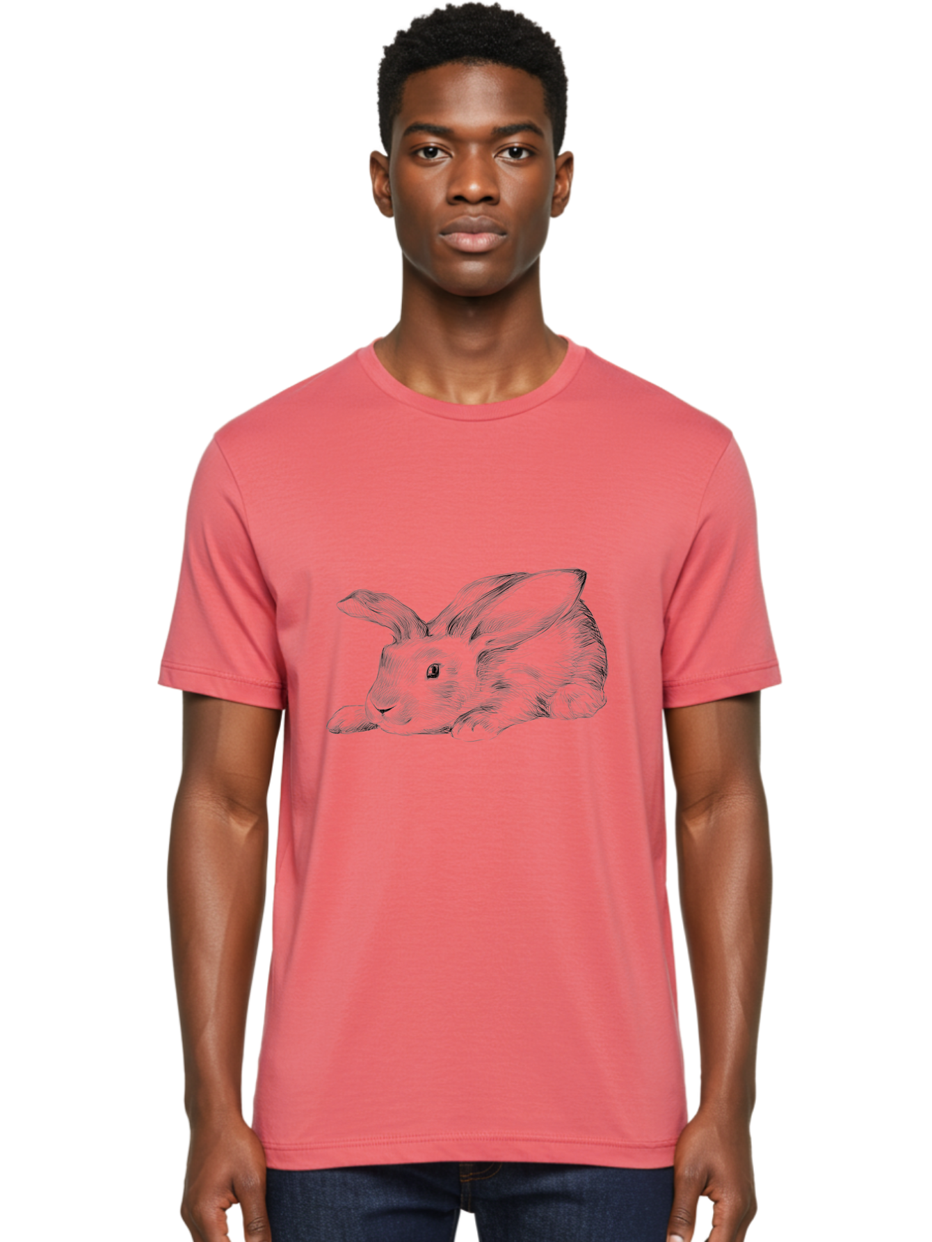 Rabbit Men'S Graphic Tee, 100% Cotton, Comfortable Casual Summer Wear, Machine Washable, Pen And Ink Drawing Of A Resting Rabbit, Cute Rabbit, Rabbit, Bunny, Whiskers, Furry, Rabbit Ears, Pet, Soft Fur, Adorable, Sketch Aac271