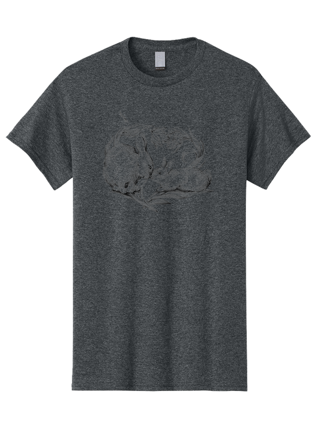 Rabbits Men'S Graphic Tee, 100% Cotton, Comfortable Casual Summer Wear, Machine Washable, Two Rabbits, Tender Moment, Cute Animals, Nuzzling, Floral Motif, Whimsical Design, Vintage Style, Gentle Interaction, Spring Theme Aac272