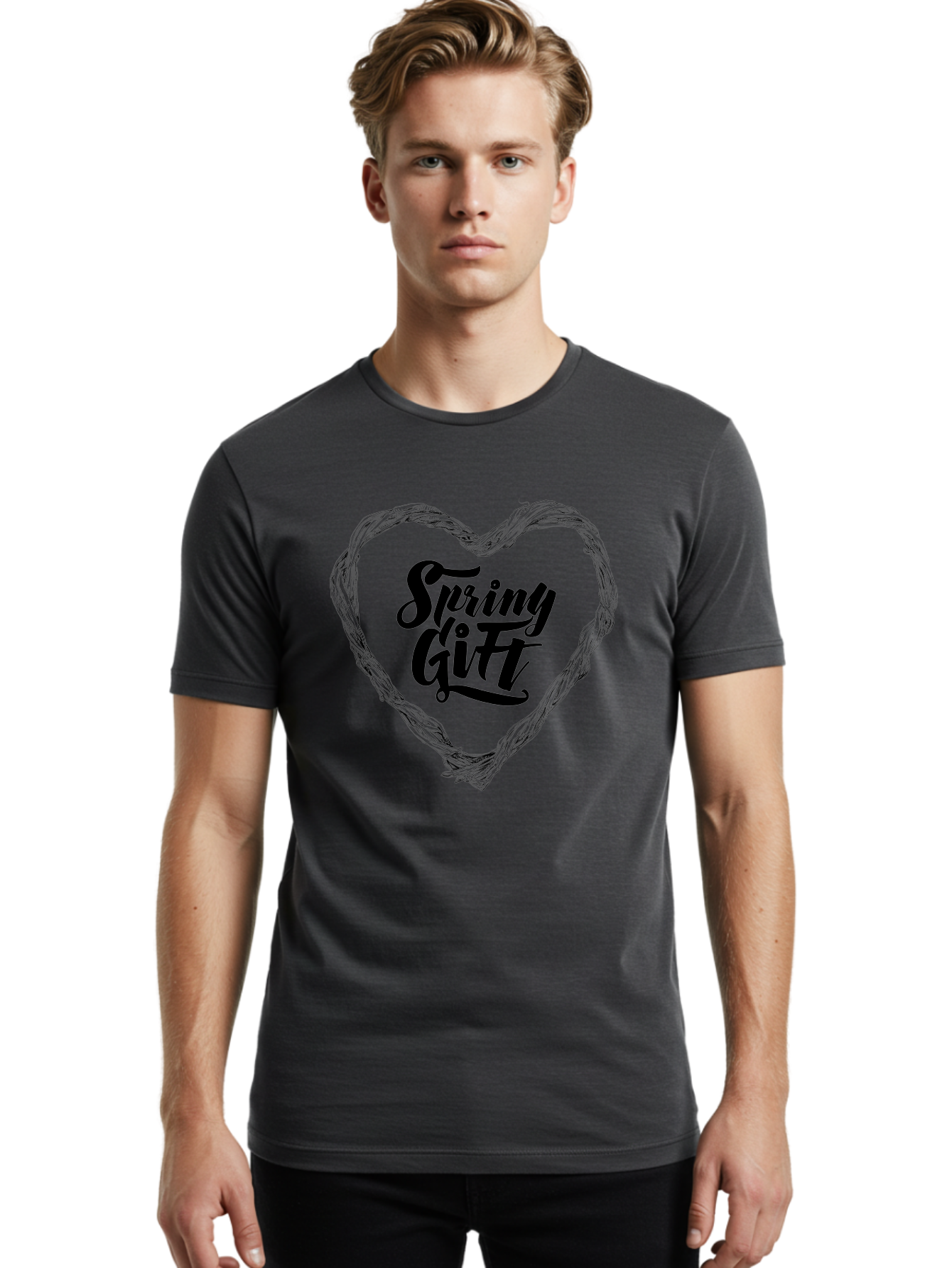 Spring-Gift-1 Men'S Graphic Tee, 100% Cotton, Comfortable Casual Summer Wear, Machine Washable, Handwritten Script, Spring Gift, Heart Shaped Frame, Natural Elements, Seasonal Symbolism, Gift Giving Ideas, Floral Inspiration, Aac274
