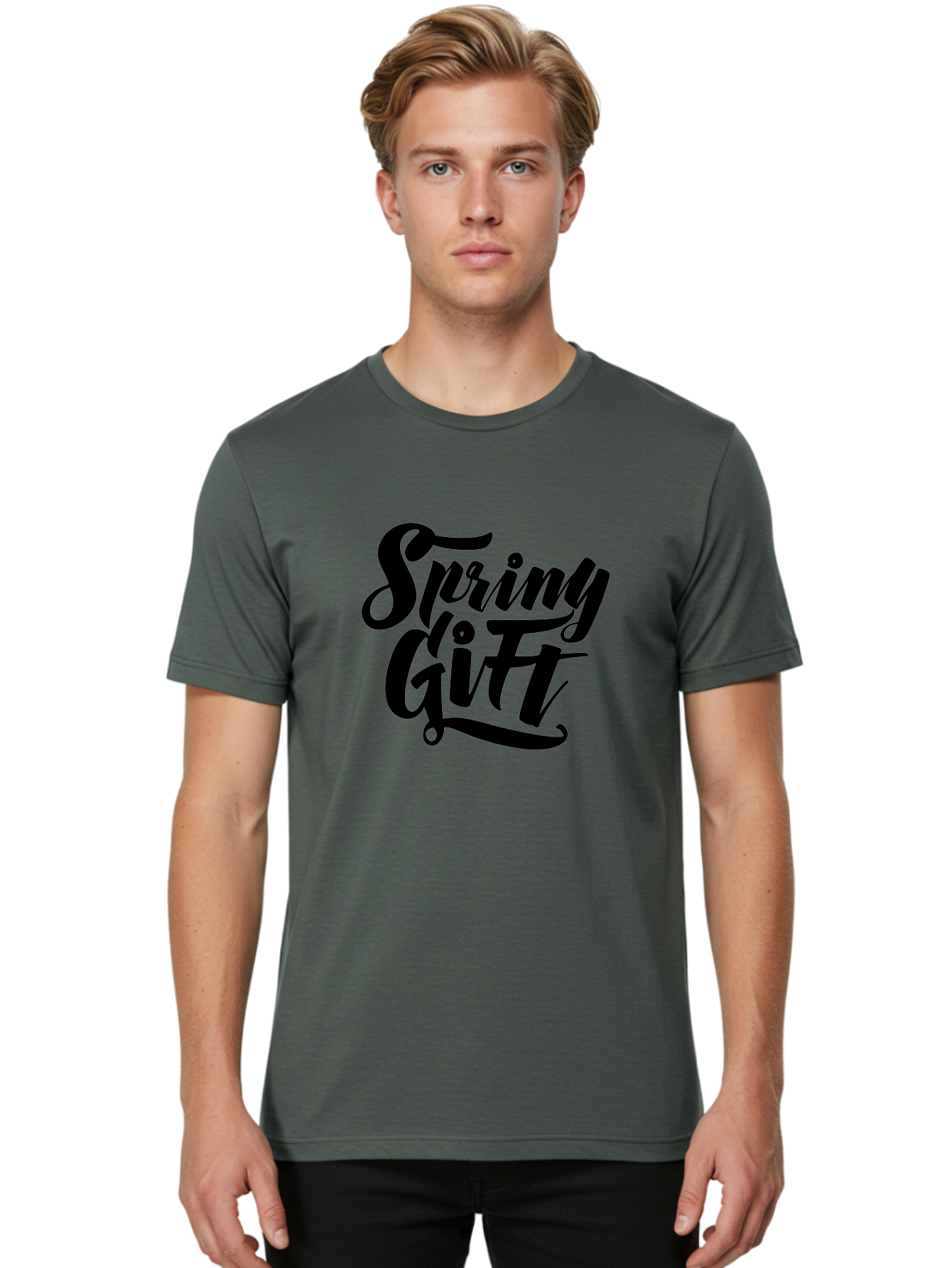 Spring-Gift Men'S Graphic Tee, 100% Cotton, Comfortable Casual Summer Wear, Machine Washable, Spring Gift, Spring Season, Gift Ideas, Spring Inspiration, Calligraphy Text, Stylized Font, Elegant Design, Seasonal Greetings, Spring Vibes Aac275