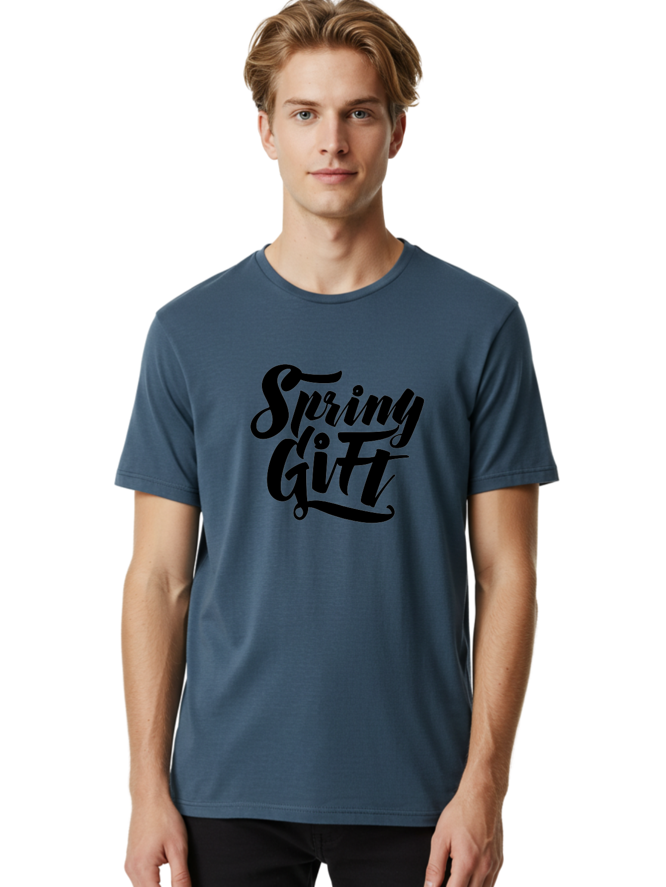 Spring-Gift Men'S Graphic Tee, 100% Cotton, Comfortable Casual Summer Wear, Machine Washable, Spring Gift, Spring Season, Gift Ideas, Spring Inspiration, Calligraphy Text, Stylized Font, Elegant Design, Seasonal Greetings, Spring Vibes Aac275
