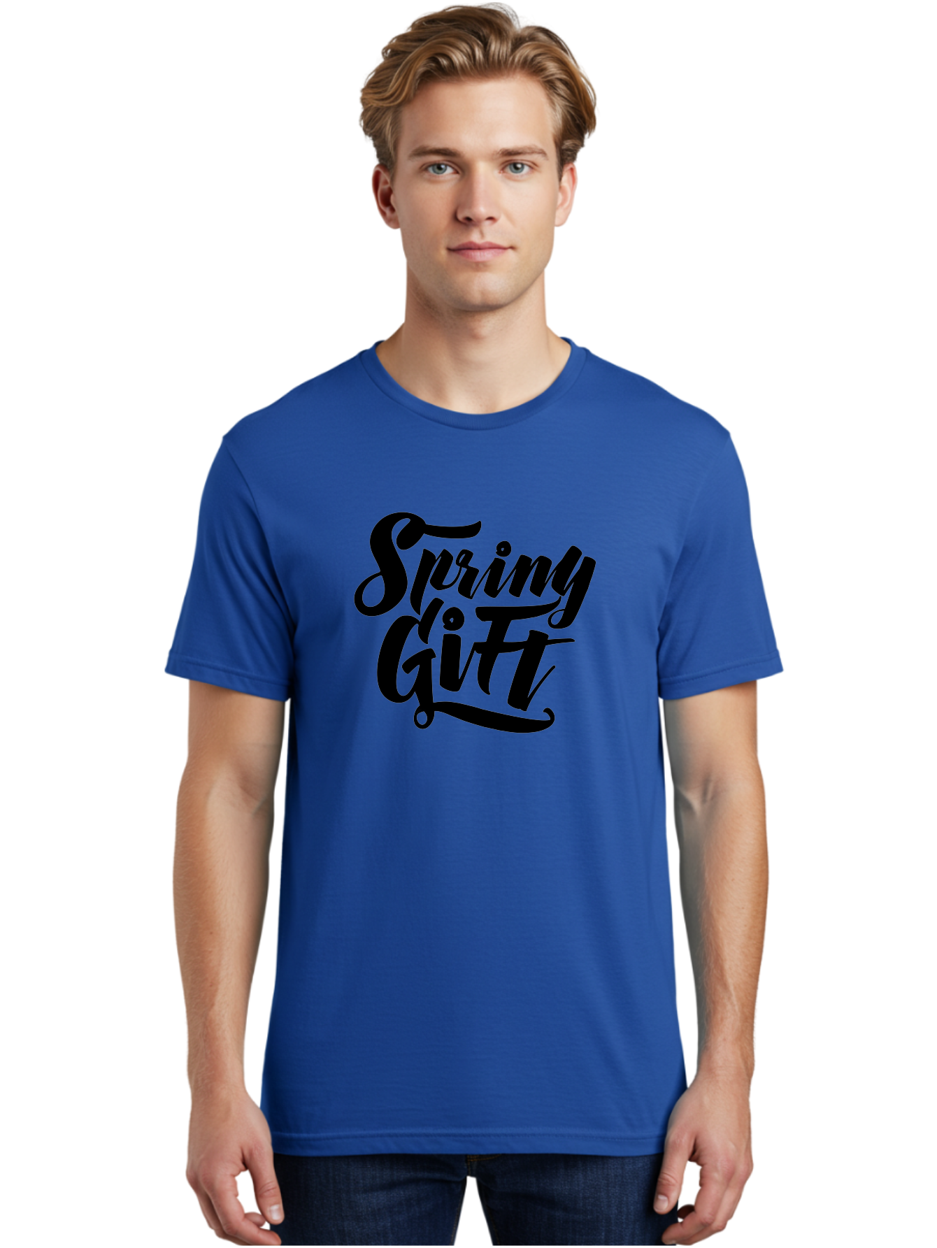 Spring-Gift Men'S Graphic Tee, 100% Cotton, Comfortable Casual Summer Wear, Machine Washable, Spring Gift, Spring Season, Gift Ideas, Spring Inspiration, Calligraphy Text, Stylized Font, Elegant Design, Seasonal Greetings, Spring Vibes Aac275
