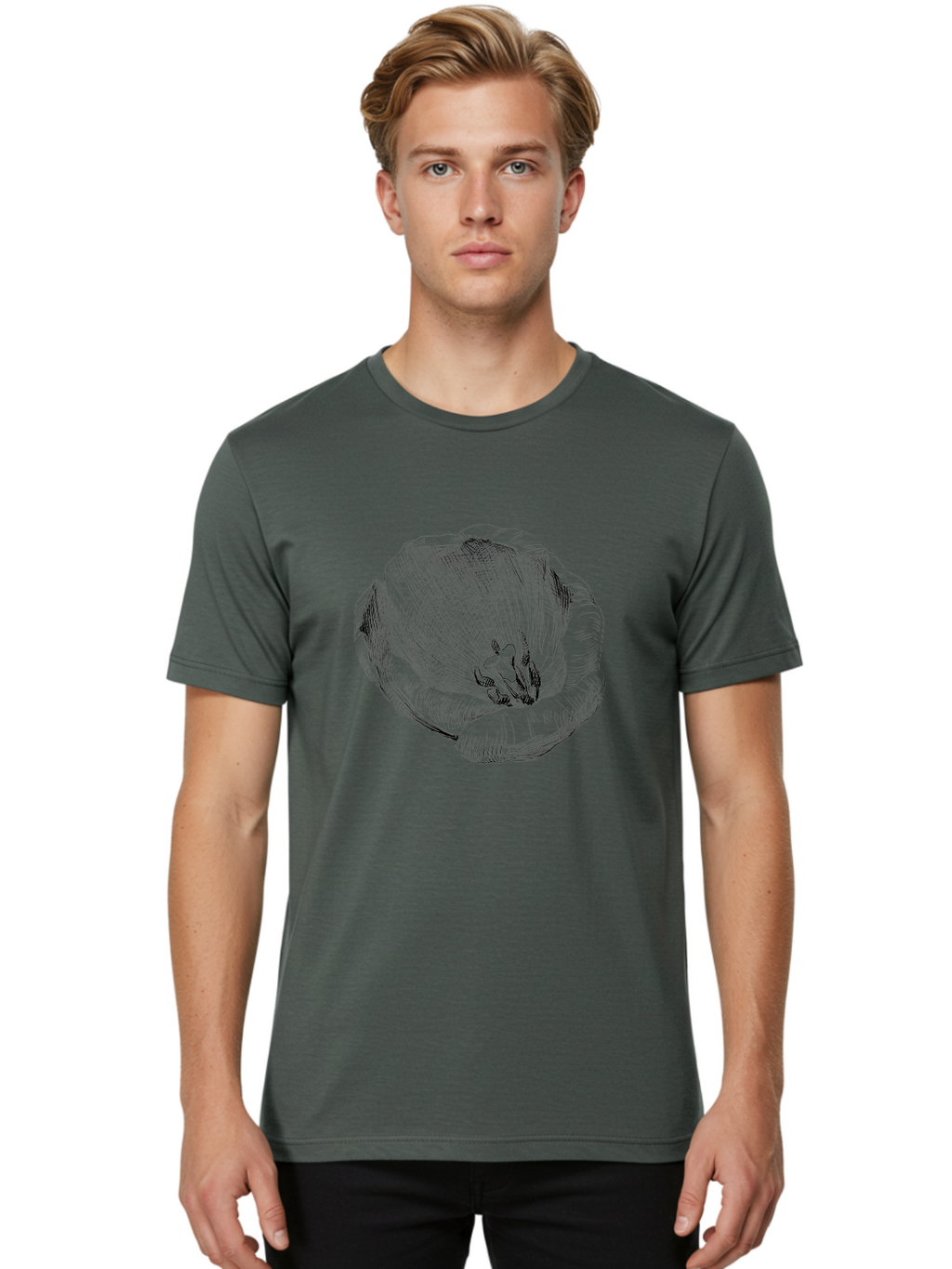 Tulip-1 Men'S Graphic Tee, 100% Cotton, Comfortable Casual Summer Wear, Machine Washable, Tulip Flower, Floral Illustration, Botanical Art, Hand-Drawn Design, Elegant Petals, Delicate Lines, Artistic Expression, Flower Drawing Aac276