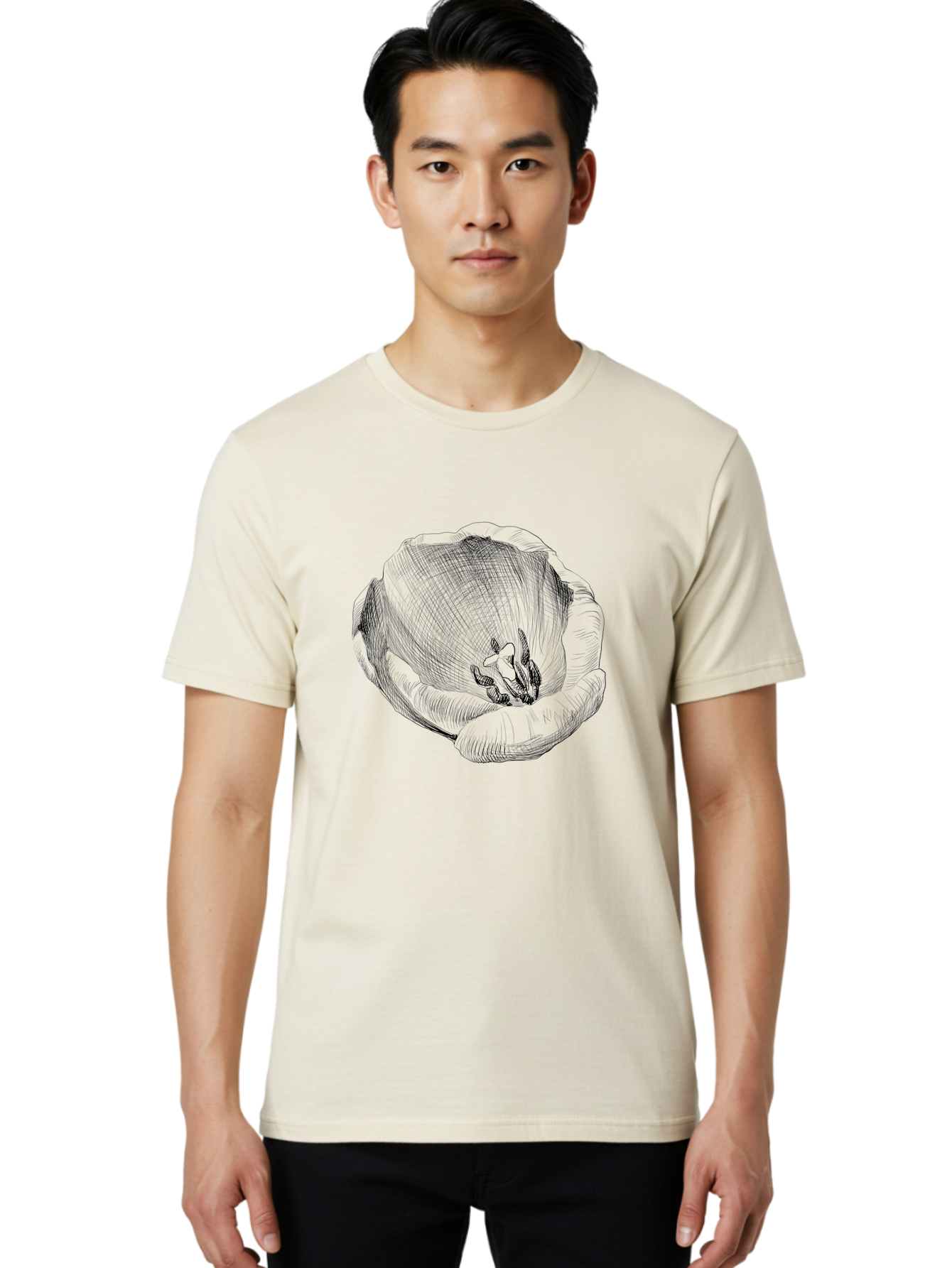 Tulip-1 Men'S Graphic Tee, 100% Cotton, Comfortable Casual Summer Wear, Machine Washable, Tulip Flower, Floral Illustration, Botanical Art, Hand-Drawn Design, Elegant Petals, Delicate Lines, Artistic Expression, Flower Drawing Aac276