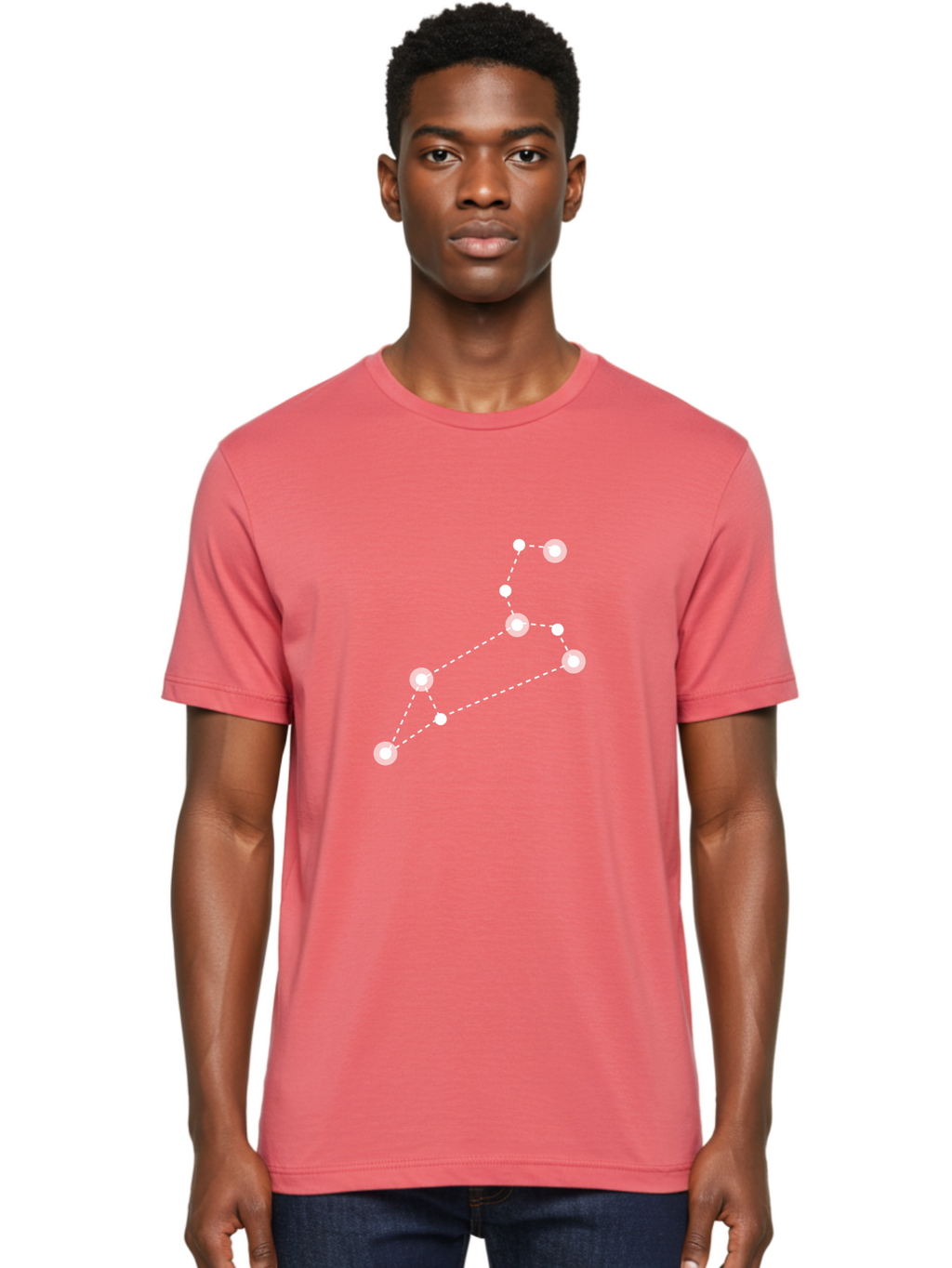 Big-Dipper Men'S Graphic Tee, 100% Cotton, Comfortable Casual Summer Wear, Machine Washable, Constellation Pattern, Big Dipper Stars, Astronomy Symbol, Glowing Constellation, Dotted Lines Connecting Stars, White Stars On Green, Aac278