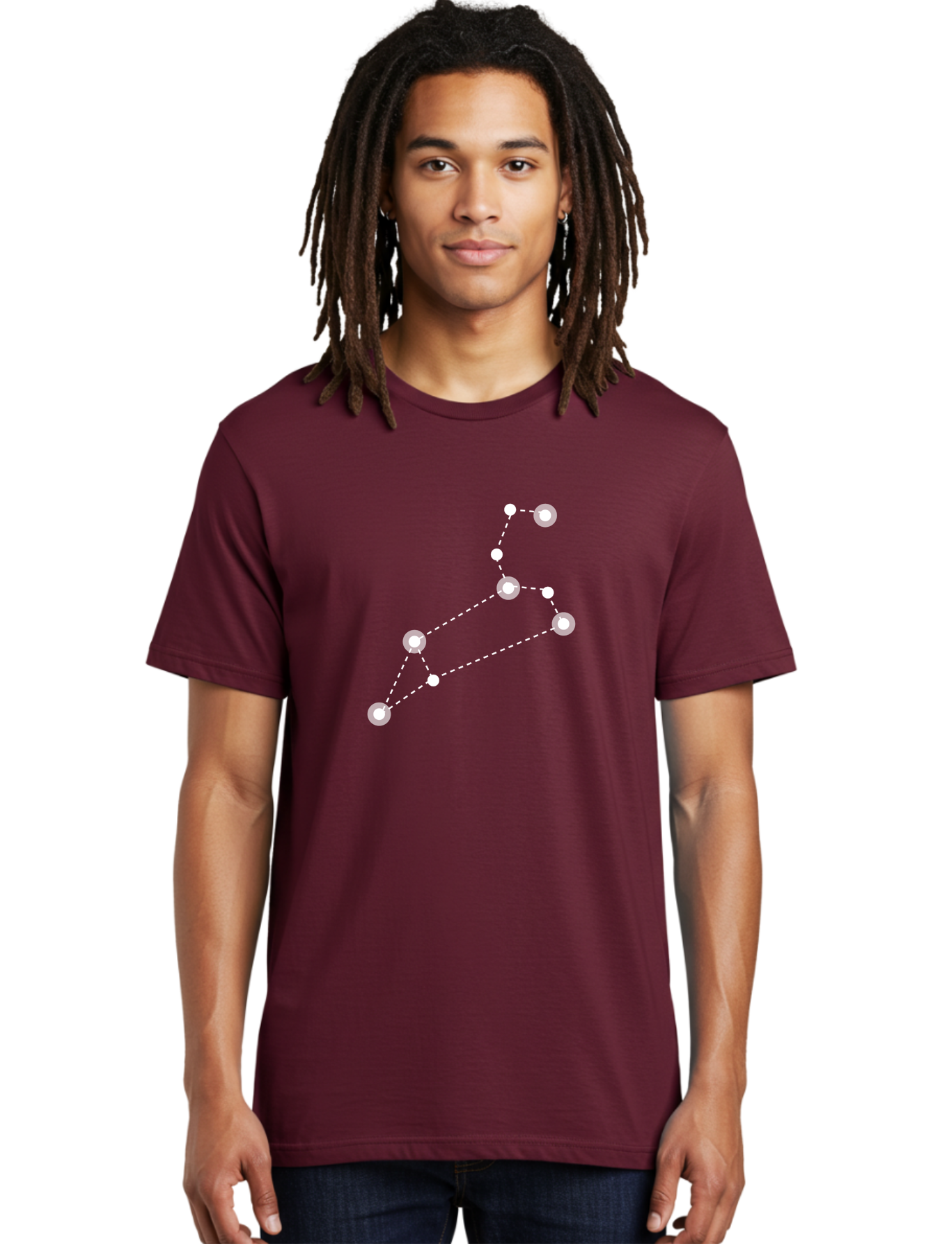 Big-Dipper Men'S Graphic Tee, 100% Cotton, Comfortable Casual Summer Wear, Machine Washable, Constellation Pattern, Big Dipper Stars, Astronomy Symbol, Glowing Constellation, Dotted Lines Connecting Stars, White Stars On Green, Aac278