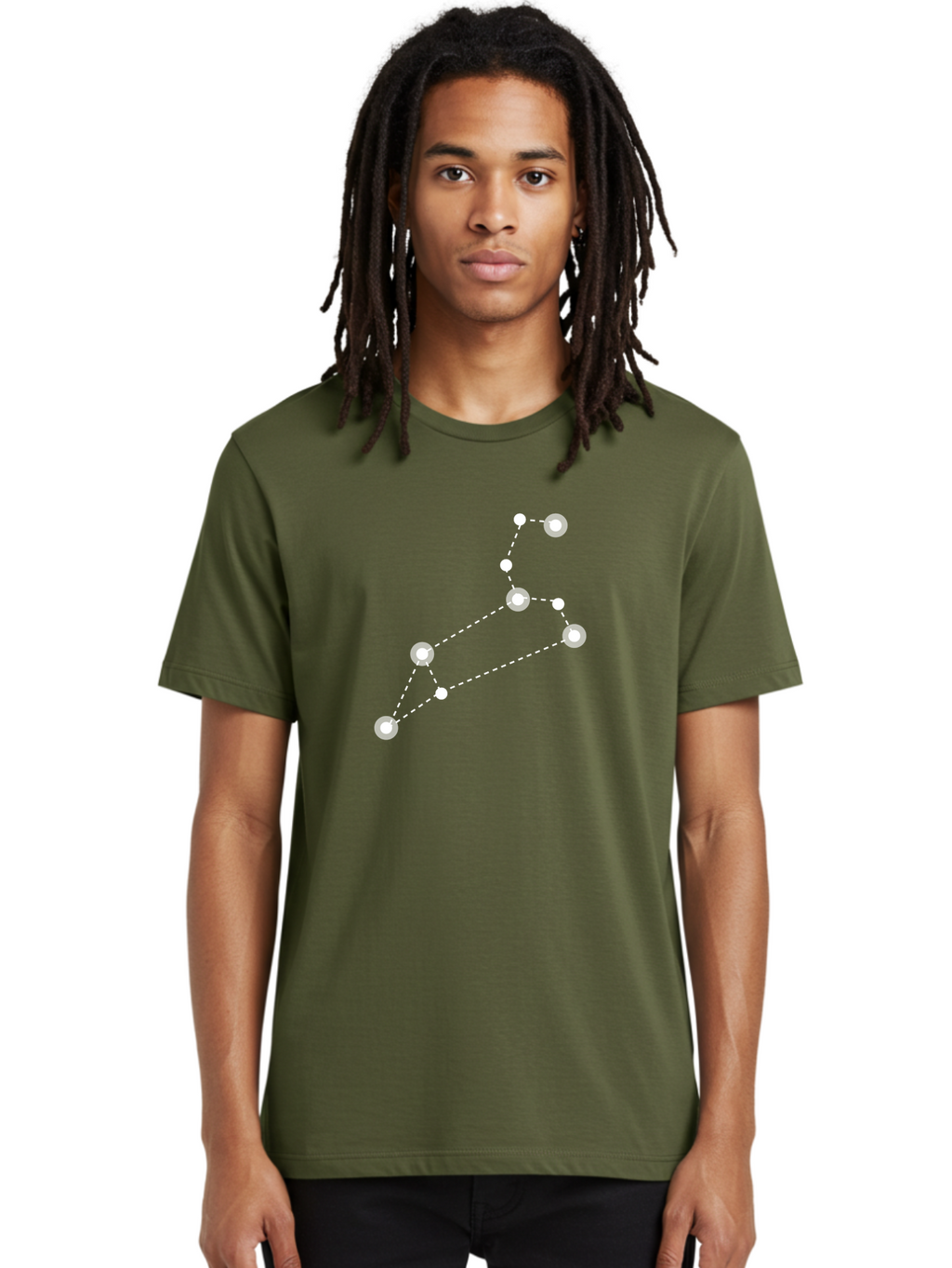 Big-Dipper Men'S Graphic Tee, 100% Cotton, Comfortable Casual Summer Wear, Machine Washable, Constellation Pattern, Big Dipper Stars, Astronomy Symbol, Glowing Constellation, Dotted Lines Connecting Stars, White Stars On Green, Aac278