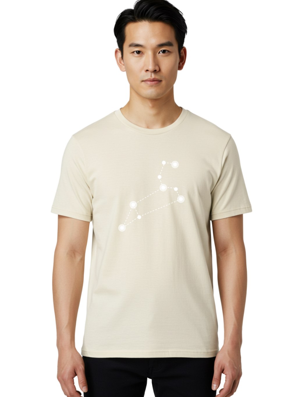 Big-Dipper Men'S Graphic Tee, 100% Cotton, Comfortable Casual Summer Wear, Machine Washable, Constellation Pattern, Big Dipper Stars, Astronomy Symbol, Glowing Constellation, Dotted Lines Connecting Stars, White Stars On Green, Aac278