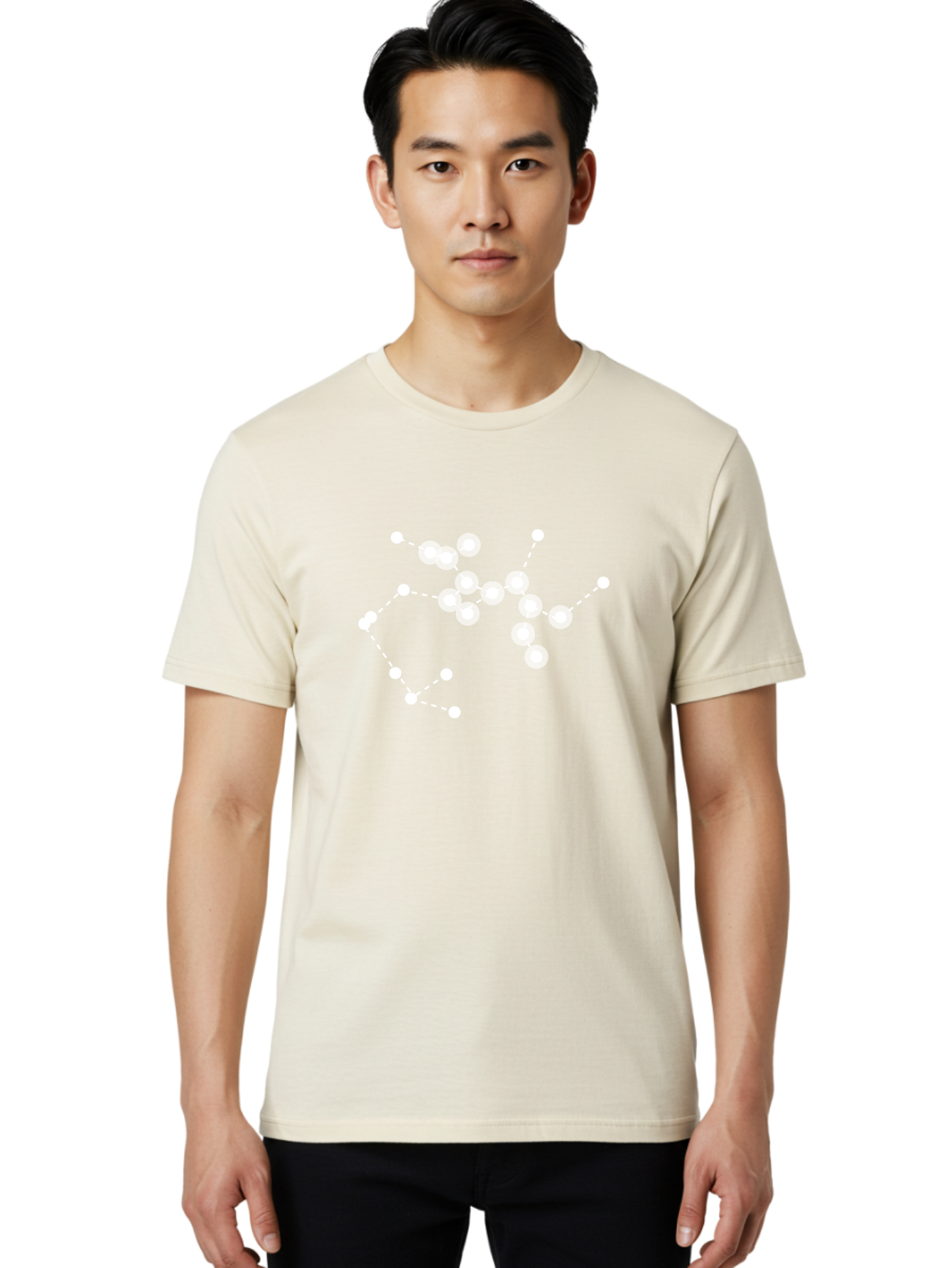 Cancer-Constellation Men'S Graphic Tee, 100% Cotton, Comfortable Casual Summer Wear, Machine Washable, Constellation Of Stars, Starry Night Sky, White Dots Connected By Dashed Lines, Astronomical Pattern, Simple Graphics, Minimalist Design, Aac279
