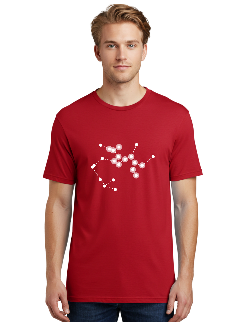 Cancer-Constellation Men'S Graphic Tee, 100% Cotton, Comfortable Casual Summer Wear, Machine Washable, Constellation Of Stars, Starry Night Sky, White Dots Connected By Dashed Lines, Astronomical Pattern, Simple Graphics, Minimalist Design, Aac279