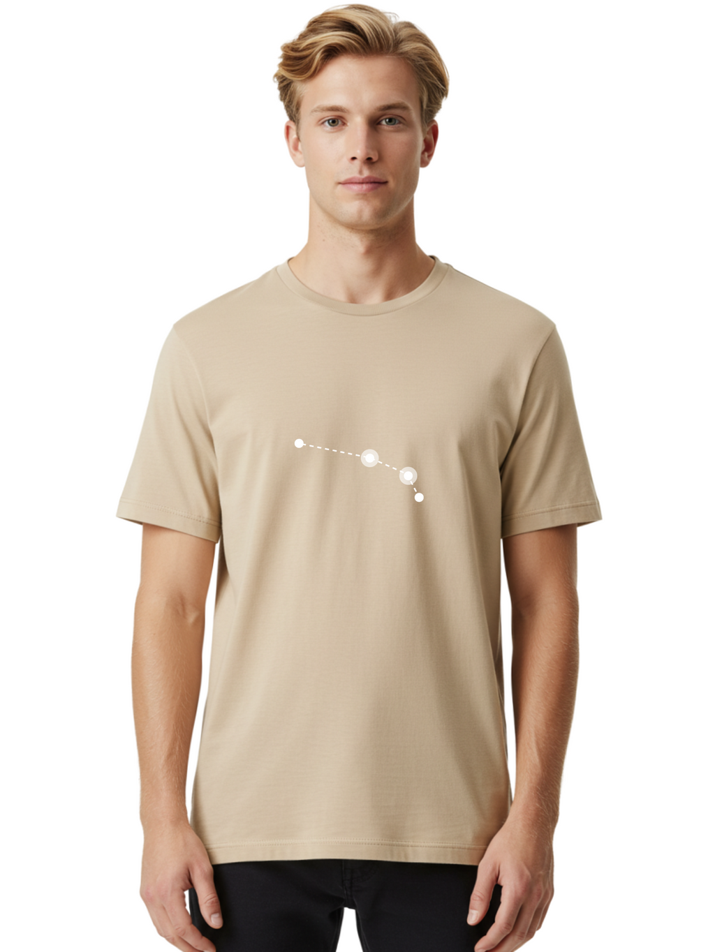 Constellation-1 Men'S Graphic Tee, 100% Cotton, Comfortable Casual Summer Wear, Machine Washable, Constellation Pattern, Glowing Stars, Dotted Line, Celestial Navigation, Astronomy Graphic, White Stars, Simple Design, Modern Illustration Aac280