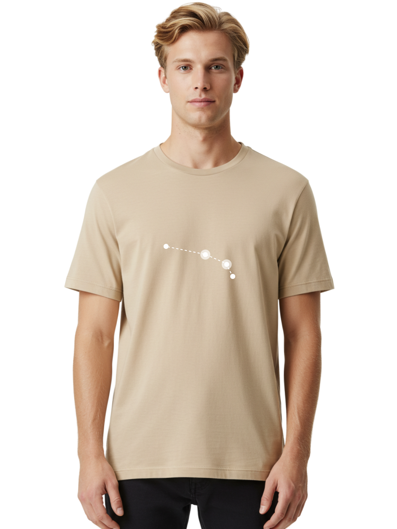 Constellation-1 Men'S Graphic Tee, 100% Cotton, Comfortable Casual Summer Wear, Machine Washable, Constellation Pattern, Glowing Stars, Dotted Line, Celestial Navigation, Astronomy Graphic, White Stars, Simple Design, Modern Illustration Aac280