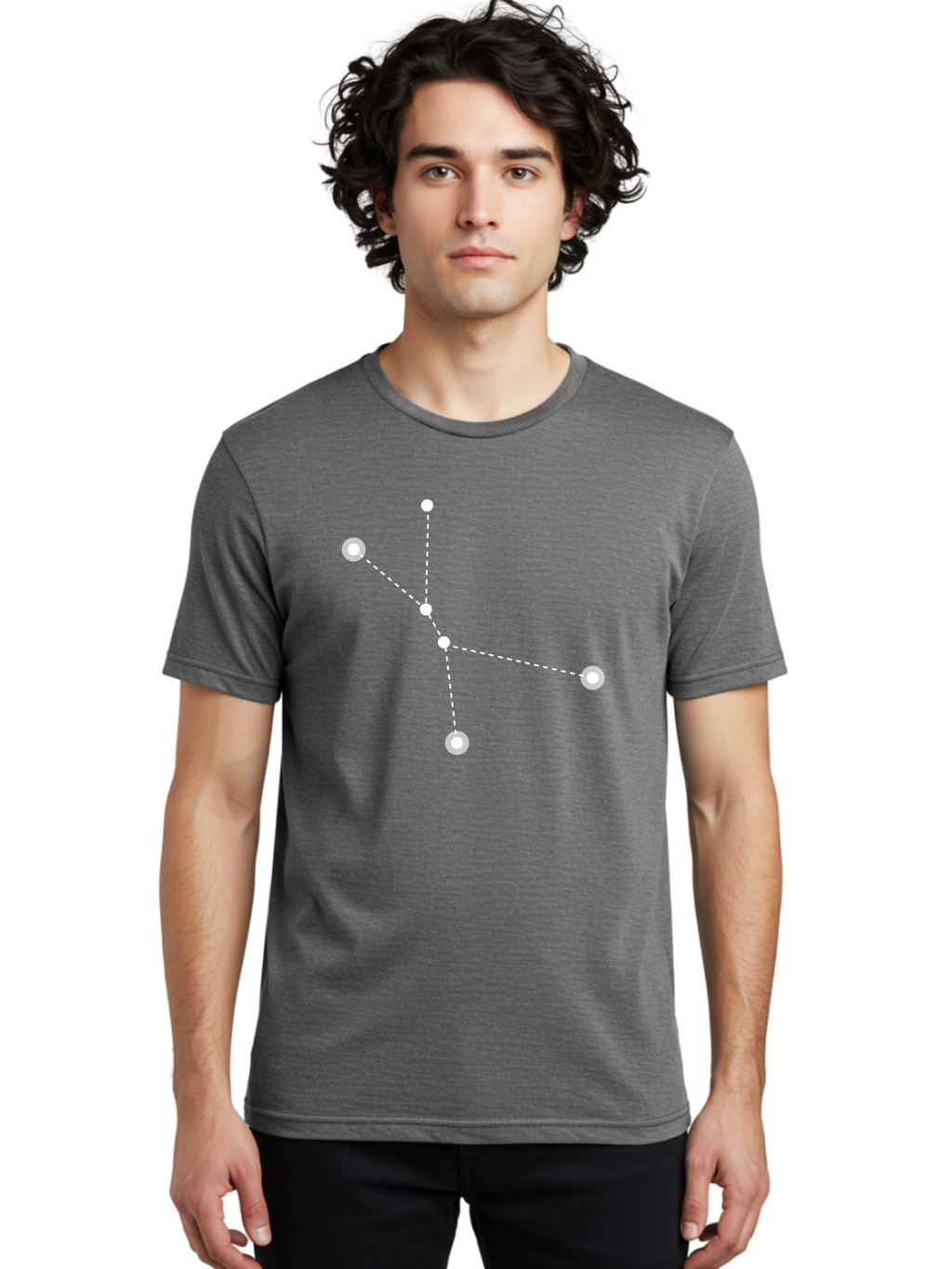Constellation-2 Men'S Graphic Tee, 100% Cotton, Comfortable Casual Summer Wear, Machine Washable, Constellation Pattern, Five-Pointed Star, Dotted Lines, White Dots, Glowing Effect, Minimalist Design, Simple Graphics, Abstract Representation, Aac281