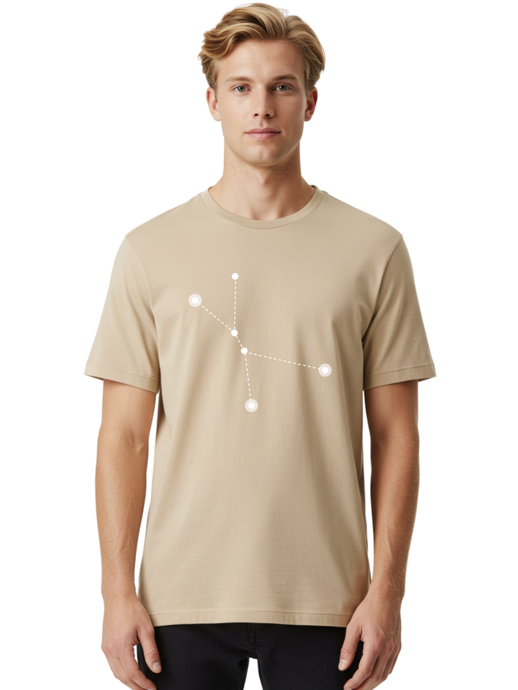 Constellation-2 Men'S Graphic Tee, 100% Cotton, Comfortable Casual Summer Wear, Machine Washable, Constellation Pattern, Five-Pointed Star, Dotted Lines, White Dots, Glowing Effect, Minimalist Design, Simple Graphics, Abstract Representation, Aac281