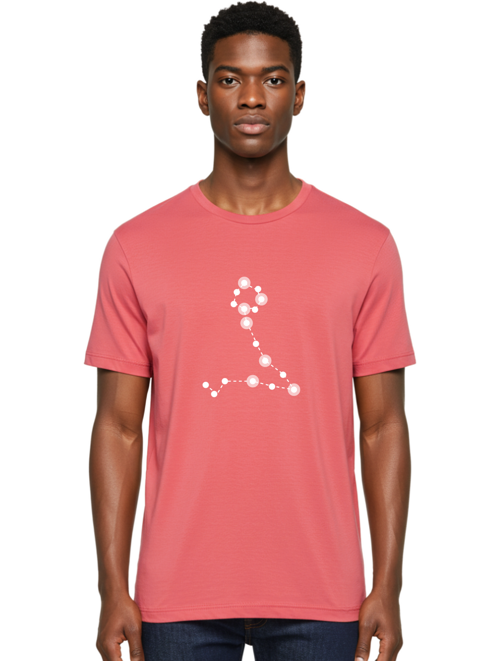 Constellation-4 Men'S Graphic Tee, 100% Cotton, Comfortable Casual Summer Wear, Machine Washable, Glowing White Number 7, Dotted Line Pattern, White Dots, Modern Design, Minimalist Style, Digital Art, Abstract Shape, Numeric Symbol Aac283