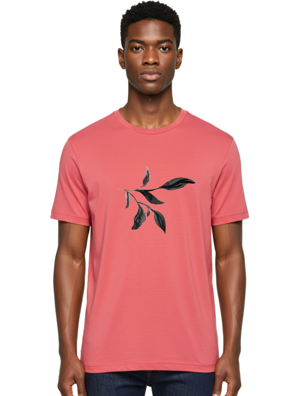 Black-Leaves Men'S Graphic Tee, 100% Cotton, Comfortable Casual Summer Wear, Machine Washable, Black Leaves, Foliage, Botanical Illustration, Leafy Branch, Dark Foliage, Minimalist Design, Simple Graphics, Nature-Inspired Art, Leaf Arrangement Aac294