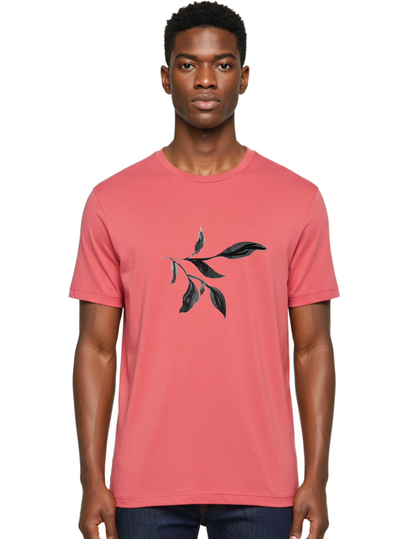 Black-Leaves Men'S Graphic Tee, 100% Cotton, Comfortable Casual Summer Wear, Machine Washable, Black Leaves, Foliage, Botanical Illustration, Leafy Branch, Dark Foliage, Minimalist Design, Simple Graphics, Nature-Inspired Art, Leaf Arrangement Aac294