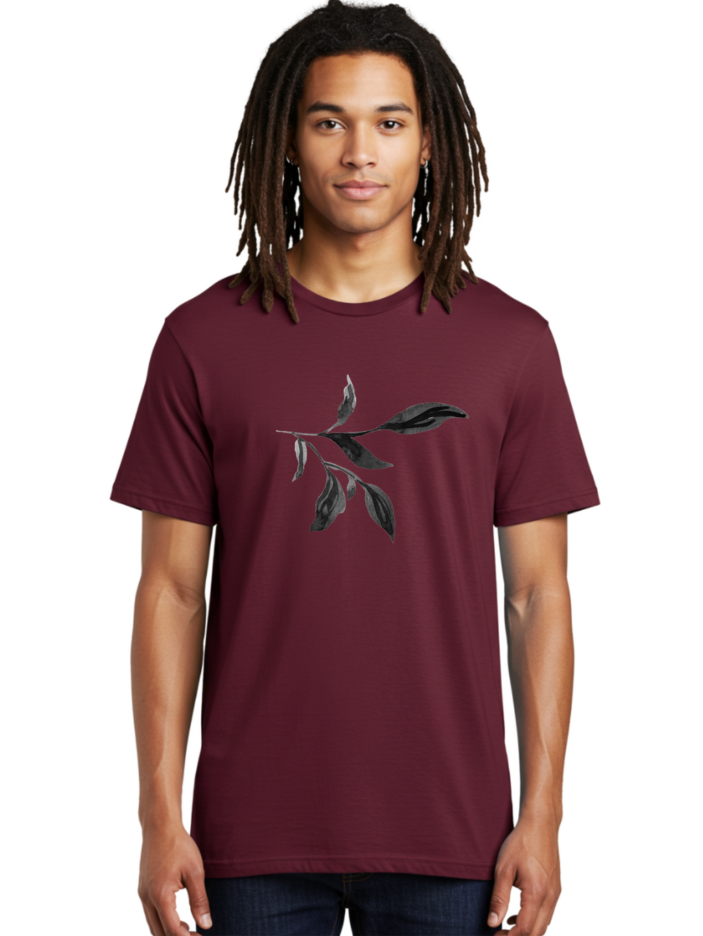 Black-Leaves Men'S Graphic Tee, 100% Cotton, Comfortable Casual Summer Wear, Machine Washable, Black Leaves, Foliage, Botanical Illustration, Leafy Branch, Dark Foliage, Minimalist Design, Simple Graphics, Nature-Inspired Art, Leaf Arrangement Aac294