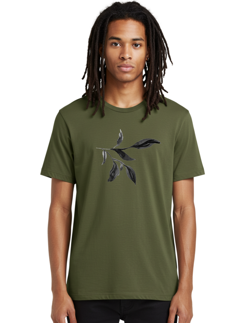 Black-Leaves Men'S Graphic Tee, 100% Cotton, Comfortable Casual Summer Wear, Machine Washable, Black Leaves, Foliage, Botanical Illustration, Leafy Branch, Dark Foliage, Minimalist Design, Simple Graphics, Nature-Inspired Art, Leaf Arrangement Aac294