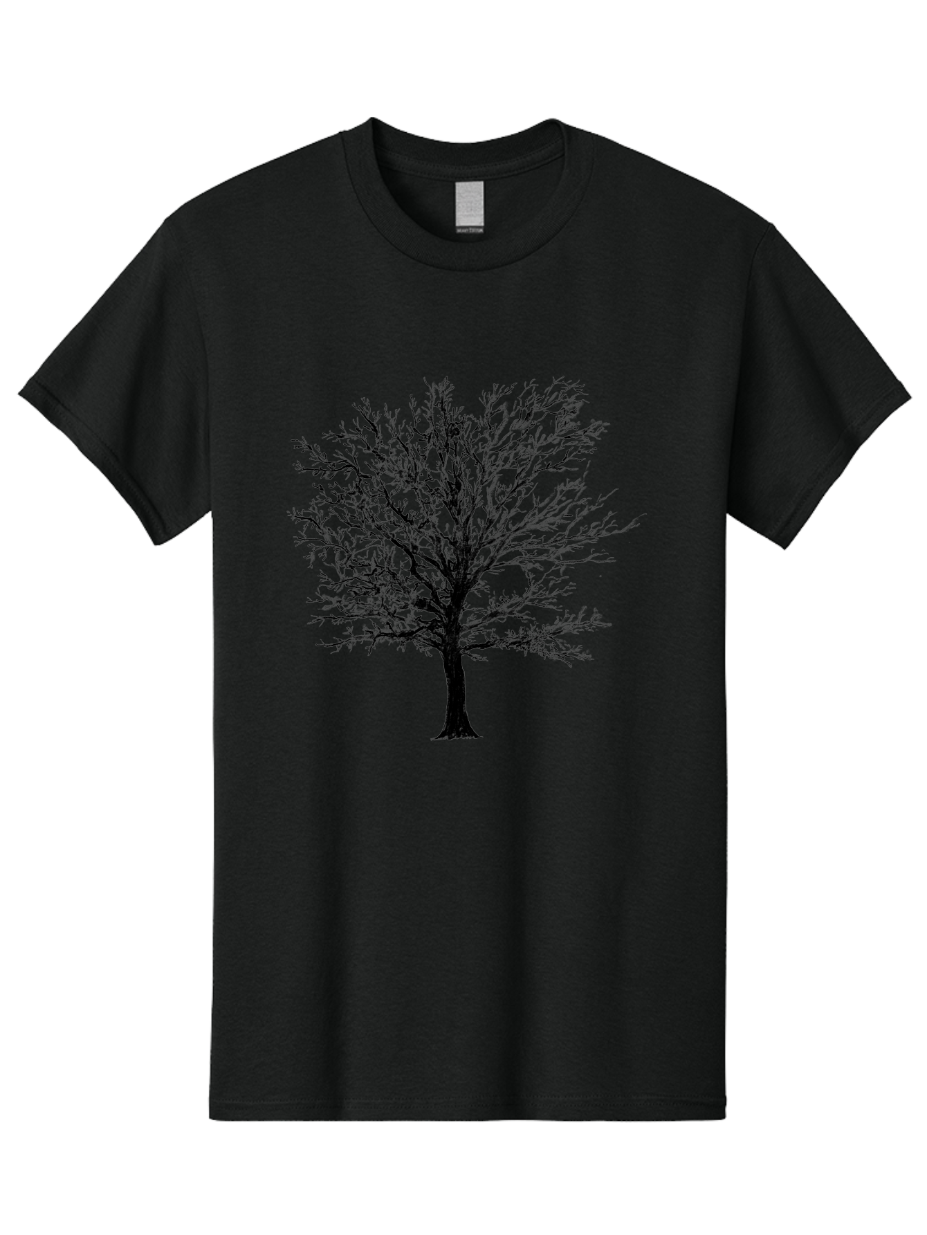Black-Tree-Silhouette Men'S Graphic Tee, 100% Cotton, Comfortable Casual Summer Wear, Machine Washable, Bare Tree Silhouette, Winter Landscape, Barren Branches, Tree Without Leaves, Minimalist Design, Monochrome Tree, Natural Simplicity Aac295