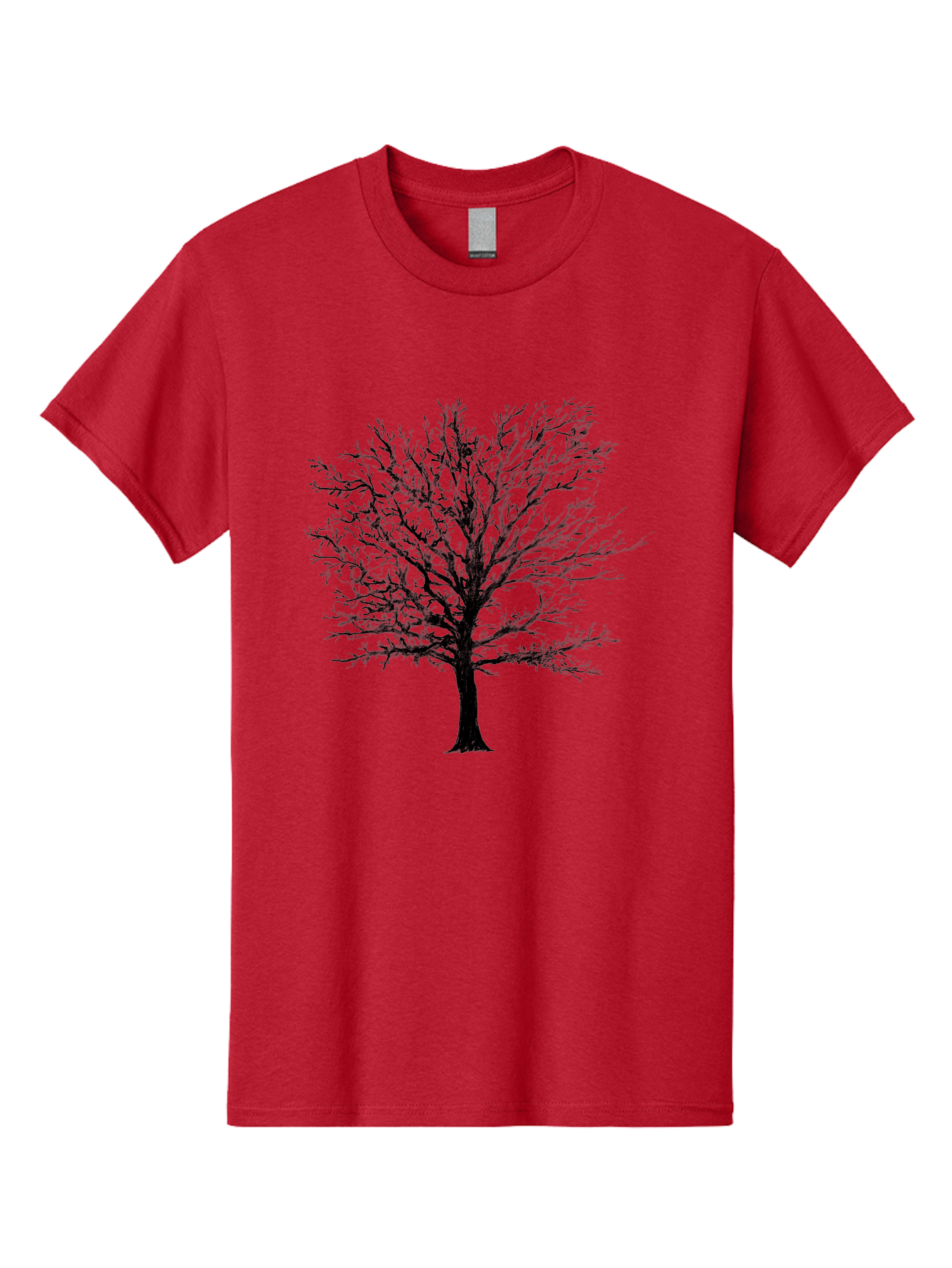 Black-Tree-Silhouette Men'S Graphic Tee, 100% Cotton, Comfortable Casual Summer Wear, Machine Washable, Bare Tree Silhouette, Winter Landscape, Barren Branches, Tree Without Leaves, Minimalist Design, Monochrome Tree, Natural Simplicity Aac295