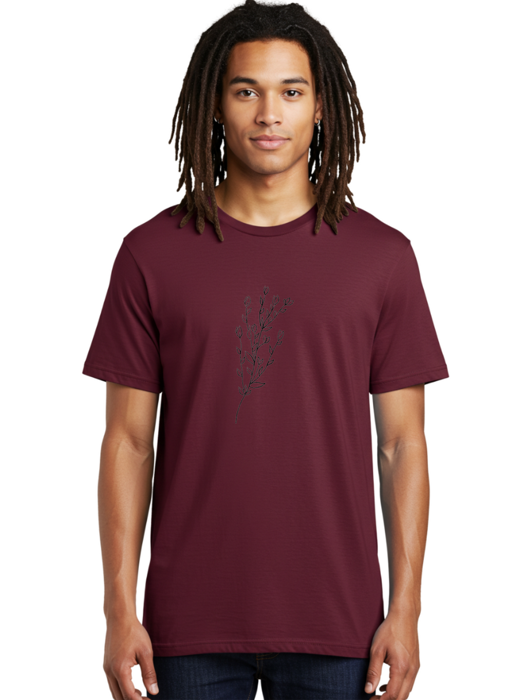 Budding-Branch Men'S Graphic Tee, 100% Cotton, Comfortable Casual Summer Wear, Machine Washable, Minimalist Flower Illustration, Simple Line Art, Botanical Design, Floral Elements, Delicate Stems, Leaves And Buds, Modern Botanical Art Aac296