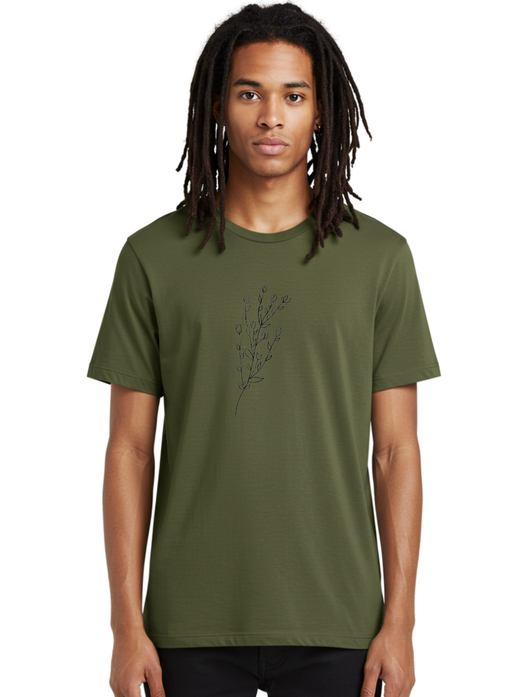 Budding-Branch Men'S Graphic Tee, 100% Cotton, Comfortable Casual Summer Wear, Machine Washable, Minimalist Flower Illustration, Simple Line Art, Botanical Design, Floral Elements, Delicate Stems, Leaves And Buds, Modern Botanical Art Aac296