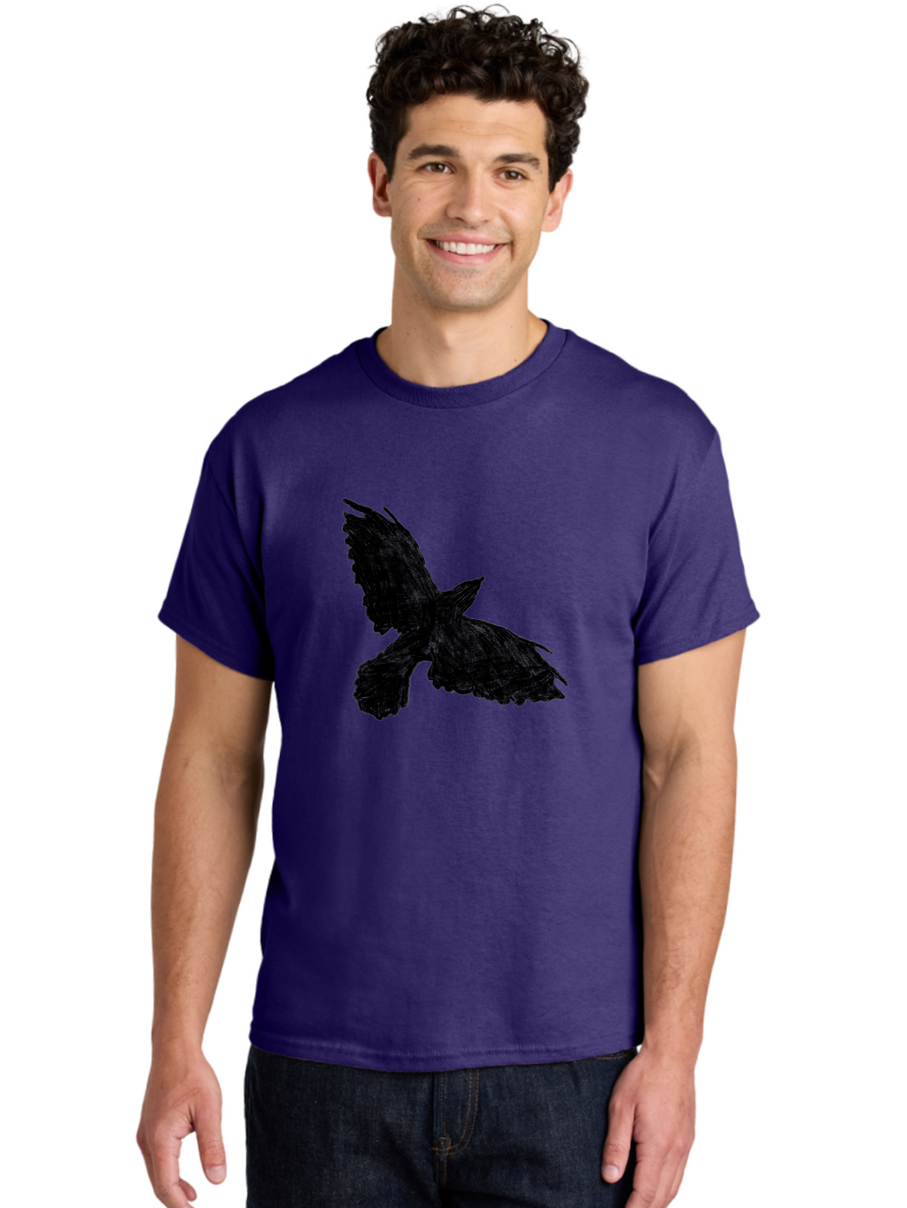 Flying-Bird Men'S Graphic Tee, 100% Cotton, Comfortable Casual Summer Wear, Machine Washable, Bird In Flight, Bird Silhouette, Flying Bird, Black Bird, Wingspan, Feathers, Bird'S Wings, Bird Flying, Winged Creature Aac315