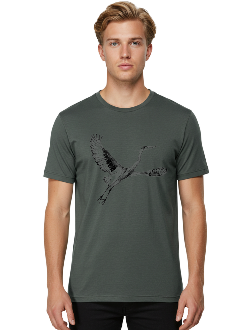 Flying-Crane Men'S Graphic Tee, 100% Cotton, Comfortable Casual Summer Wear, Machine Washable, Crane, Bird, Flying, Wildlife, Free Bird, Natural Elegance, Majestic Wings, Flying Crane, Dynamic Pose, Serene Atmosphere, Wild Bird Aac316