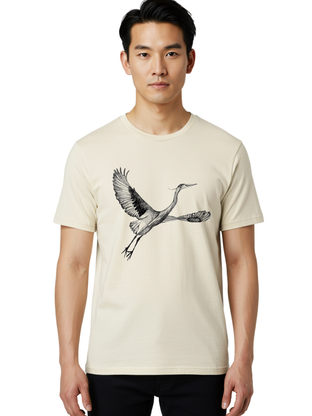 Flying-Crane Men'S Graphic Tee, 100% Cotton, Comfortable Casual Summer Wear, Machine Washable, Crane, Bird, Flying, Wildlife, Free Bird, Natural Elegance, Majestic Wings, Flying Crane, Dynamic Pose, Serene Atmosphere, Wild Bird Aac316