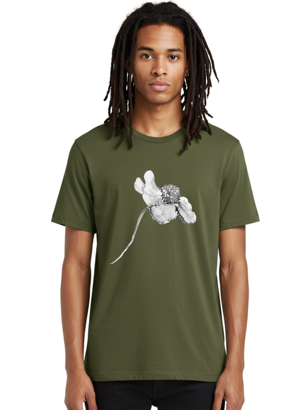 Hand-Drawn-Mouse Men'S Graphic Tee, 100% Cotton, Comfortable Casual Summer Wear, Machine Washable, White Flower, Minimalist Design, Simple Graphics, Digital Illustration, Flower Graphic, Elegant, Modern Art, Clean Lines, Abstract Flower Aac320