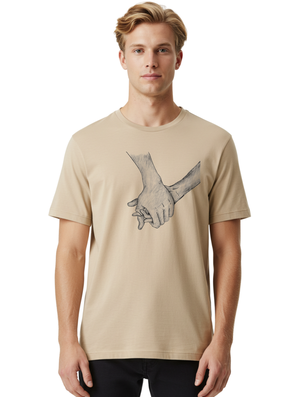 Hands-Holding Men'S Graphic Tee, 100% Cotton, Comfortable Casual Summer Wear, Machine Washable, Hands Holding, Help And Support, Holding Hands, Love And Care, Unity, Togetherness, Connection, Friendship Aac325