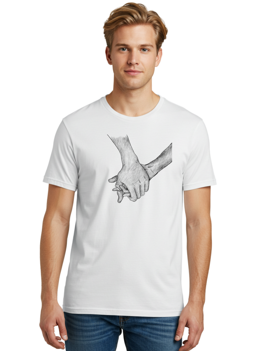 Hands-Holding Men'S Graphic Tee, 100% Cotton, Comfortable Casual Summer Wear, Machine Washable, Hands Holding, Help And Support, Holding Hands, Love And Care, Unity, Togetherness, Connection, Friendship Aac325