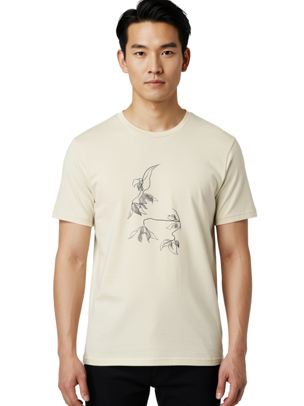 Leaves-1 Men'S Graphic Tee, 100% Cotton, Comfortable Casual Summer Wear, Machine Washable, Sketchy Vines, Delicate Leaves, Minimalist Art, Flowing Stems, Simple Lines, Botanical Illustration, Natural Elegance Aac331