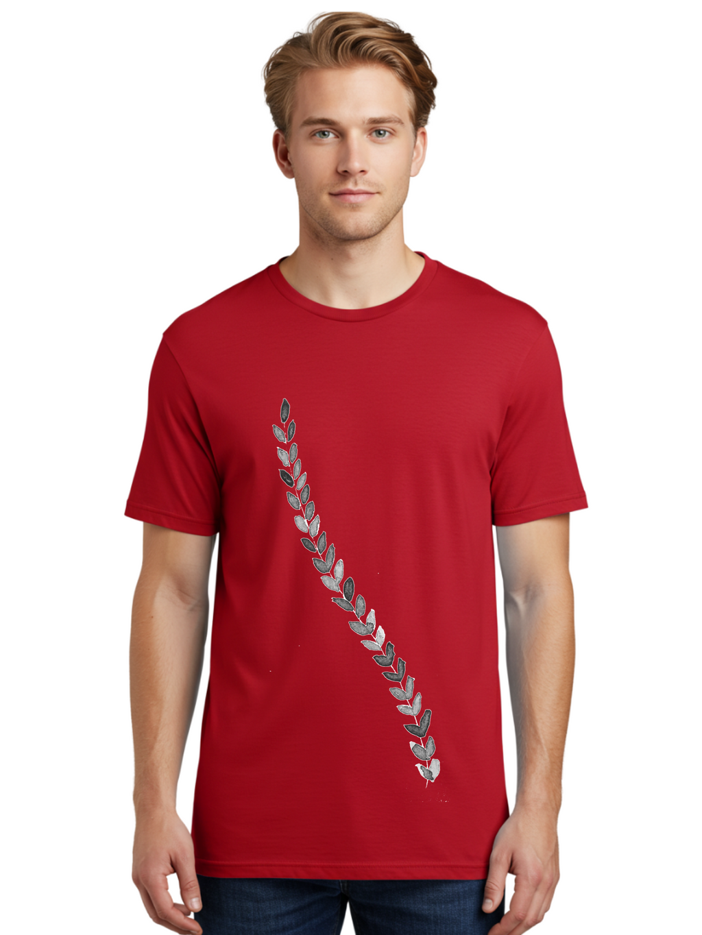 Leaves Men'S Graphic Tee, 100% Cotton, Comfortable Casual Summer Wear, Machine Washable, Laurel Wreath, Leafy Garland, Purple Leaves, Digital Illustration, Graphic Design, Symbol Of Honor, Award Decoration, Vintage Style Aac332