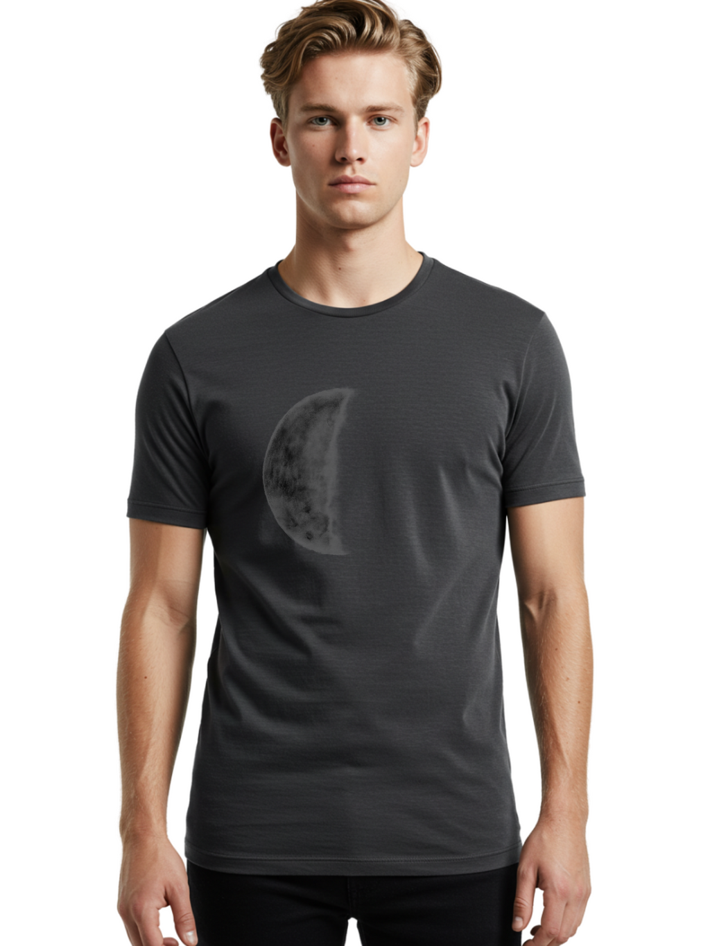 Moon Men'S Graphic Tee, 100% Cotton, Comfortable Casual Summer Wear, Machine Washable, Moon Phase, Lunar Cycle, Half Moon, Moon Surface, Dark Craters, Lunar Texture, Celestial Body, Space Imagery, Astronomy Aac337
