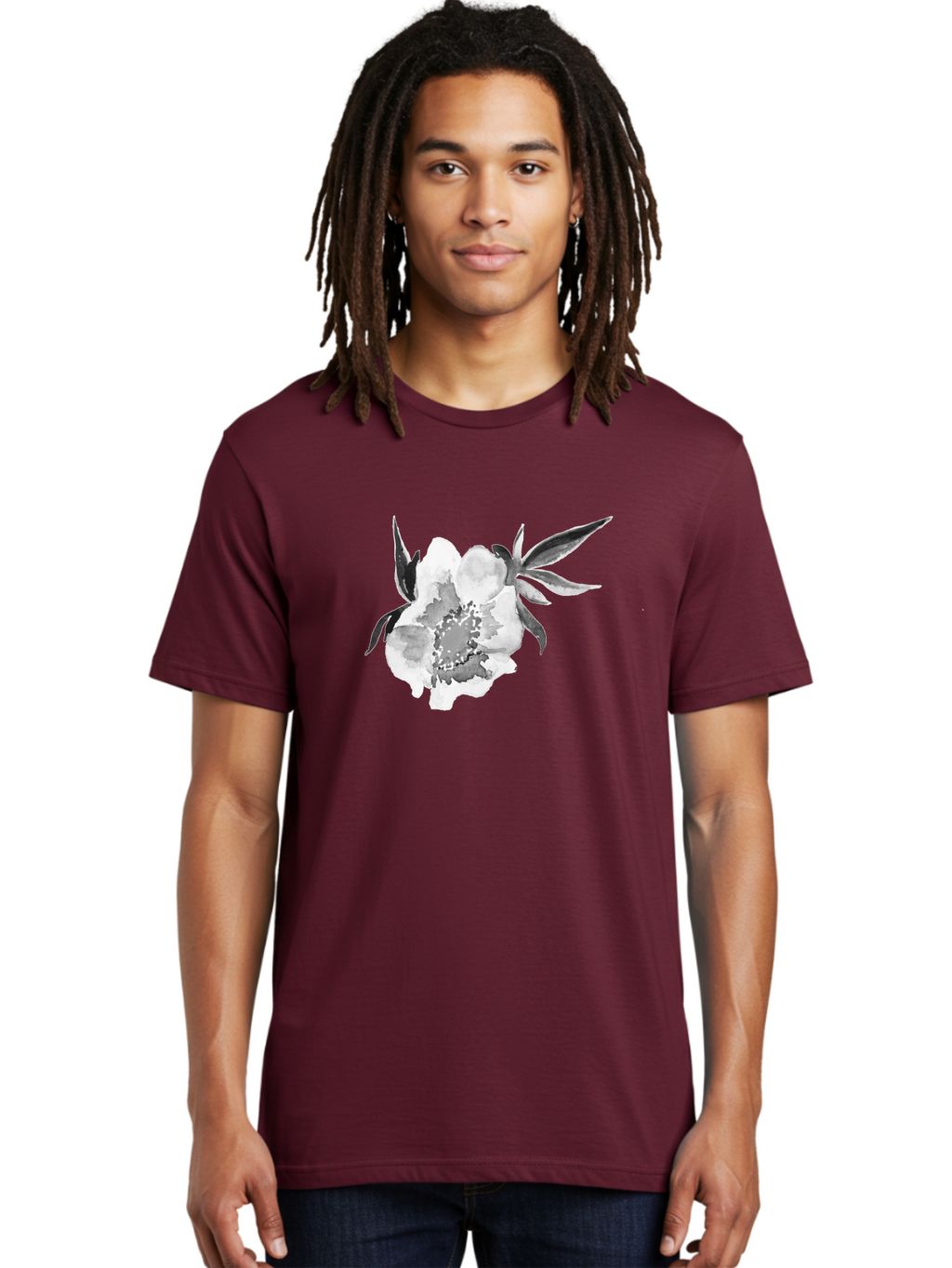 Peony-Flower Men'S Graphic Tee, 100% Cotton, Comfortable Casual Summer Wear, Machine Washable, Black And White Peony, Watercolor Painting, Flower Illustration, Artistic Design, Botanical Art, Grayscale Flowers, Delicate Petals, Floral Pattern Aac343