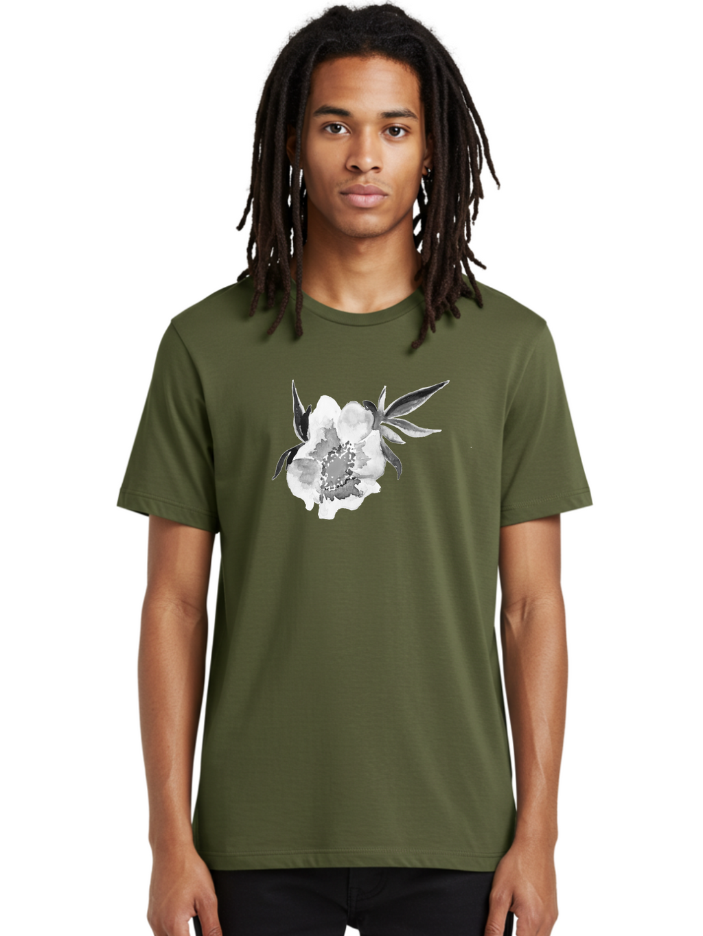 Peony-Flower Men'S Graphic Tee, 100% Cotton, Comfortable Casual Summer Wear, Machine Washable, Black And White Peony, Watercolor Painting, Flower Illustration, Artistic Design, Botanical Art, Grayscale Flowers, Delicate Petals, Floral Pattern Aac343
