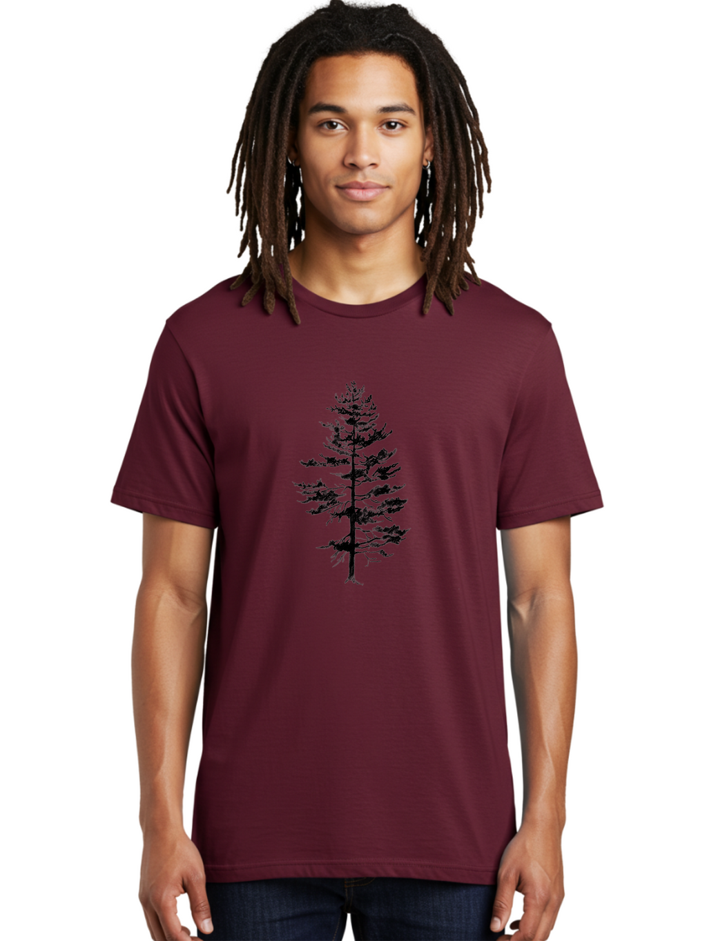 Pine-Tree-Silhouette Men'S Graphic Tee, 100% Cotton, Comfortable Casual Summer Wear, Machine Washable, Pine Tree Silhouette, Evergreen Tree, Tree Branches, Minimalist Design, Simple Graphics, Nature-Inspired Art, Graphic Design Elements, Aac344