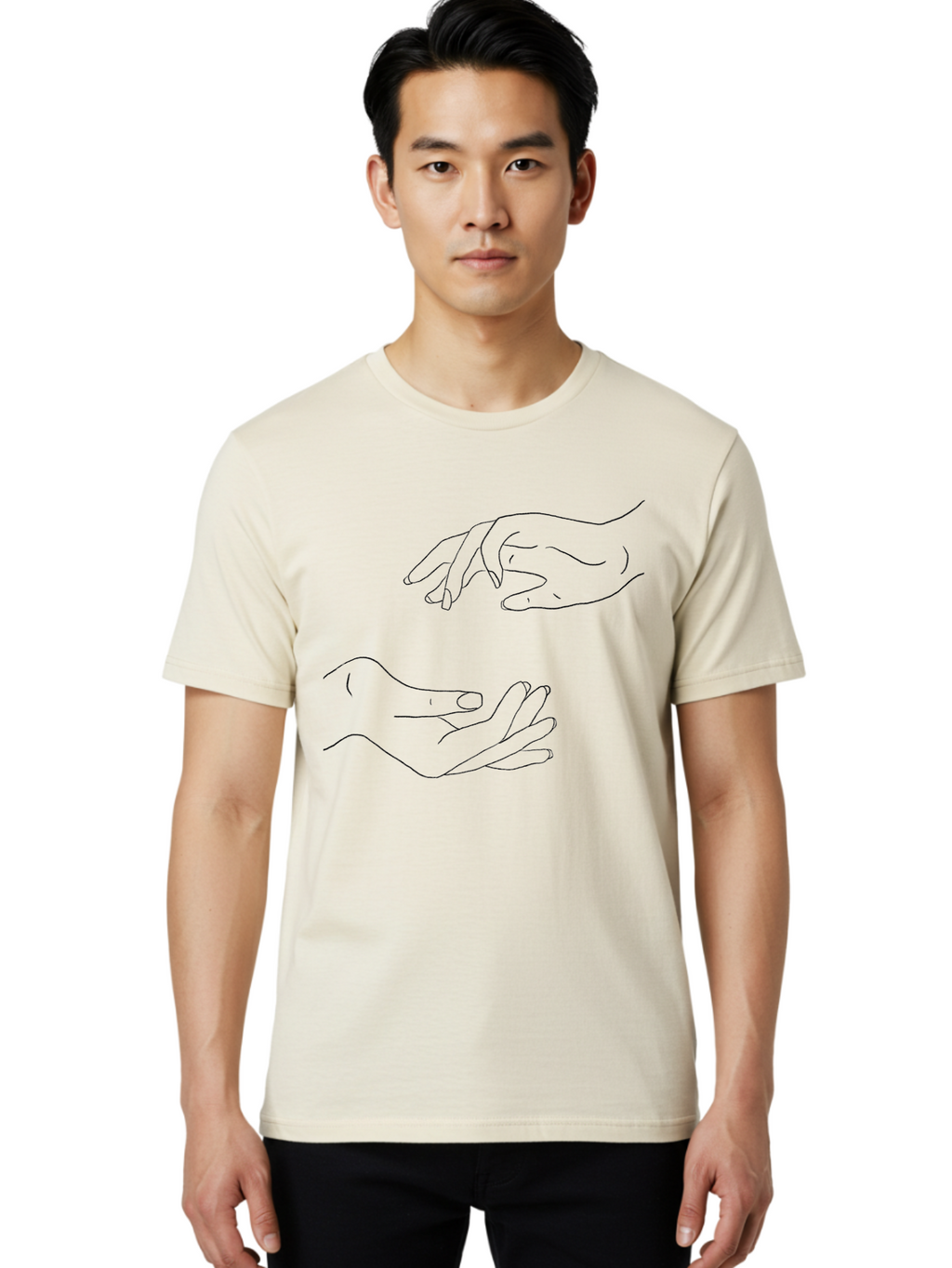 Reaching-Hands Men'S Graphic Tee, 100% Cotton, Comfortable Casual Summer Wear, Machine Washable, Outstretched Hands, Reaching Out, Human Connection, Body Language, Gesture, Touch, Helping Hand, Support Aac346